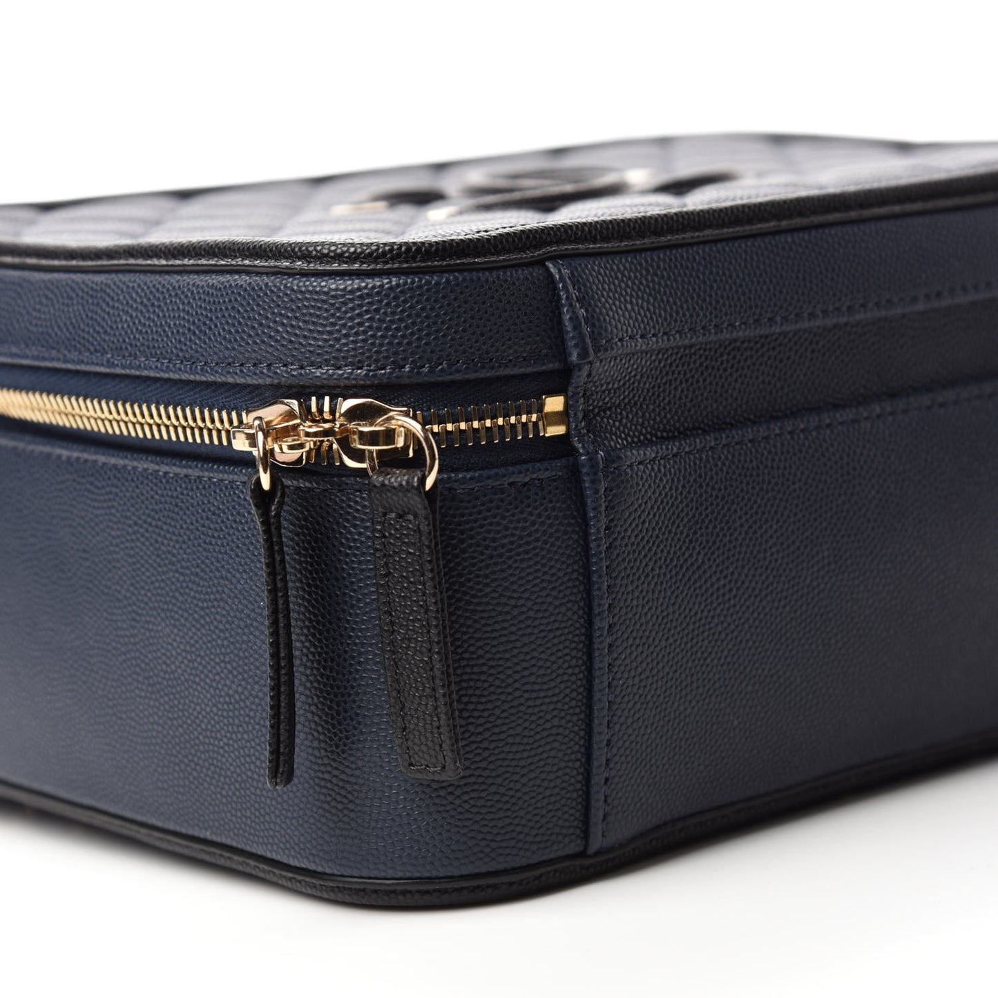 Caviar Quilted Large CC Filigree Vanity Case Navy Black