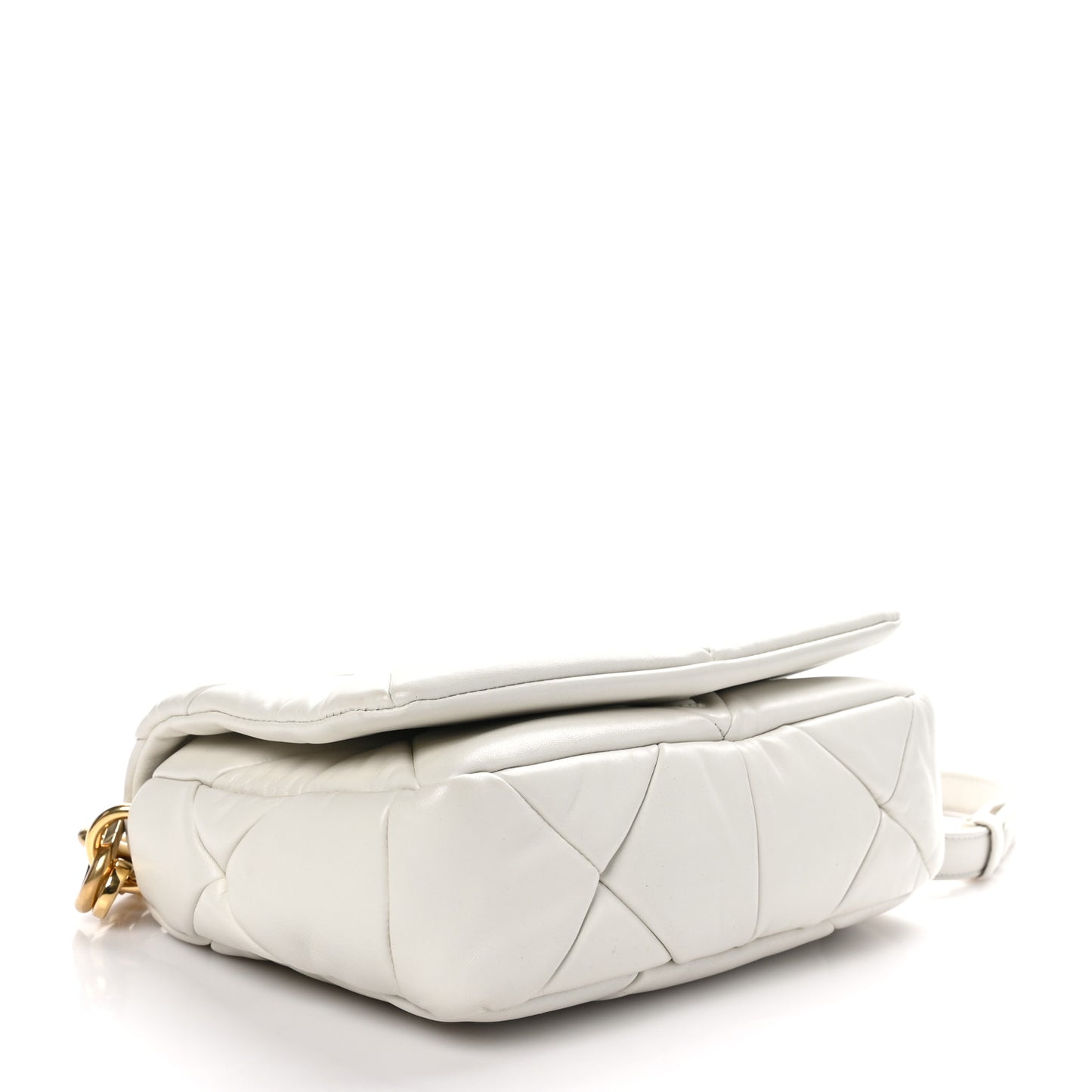 Nappa Triangle Quilted Medium Patchwork System Flap Bag White