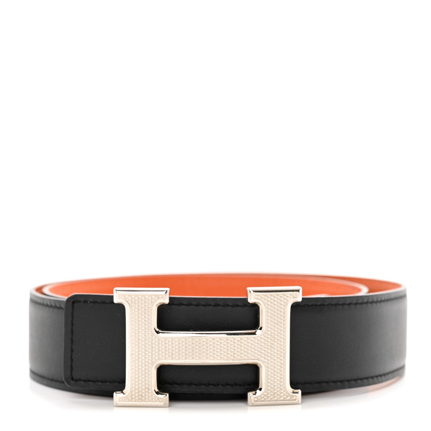 Hermes Epsom Swift 24mm Mini Constance Guilloche H Belt 80 32 Black Orange 1 of 5