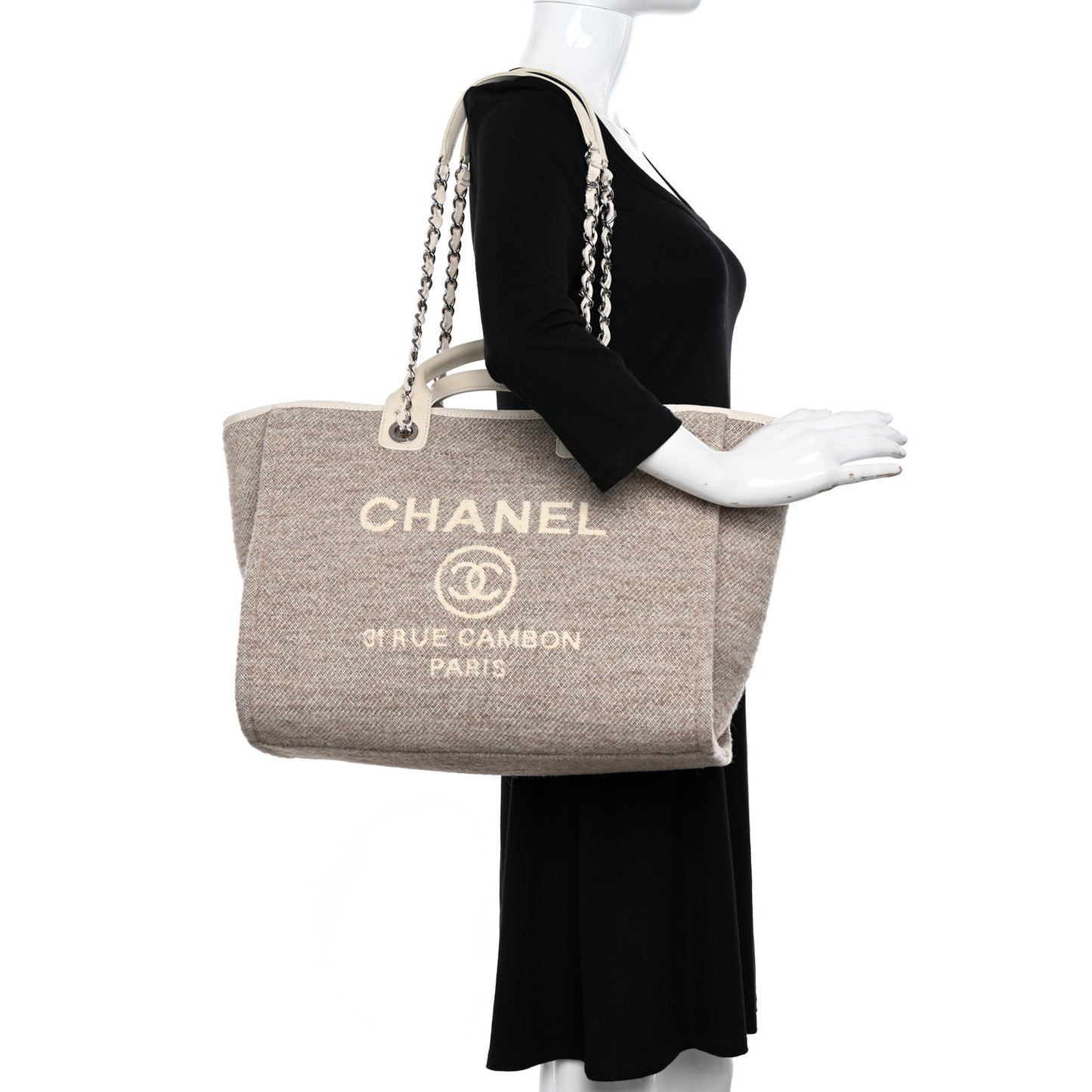 Mixed Fibers Calfskin Medium Deauville Tote Light Grey