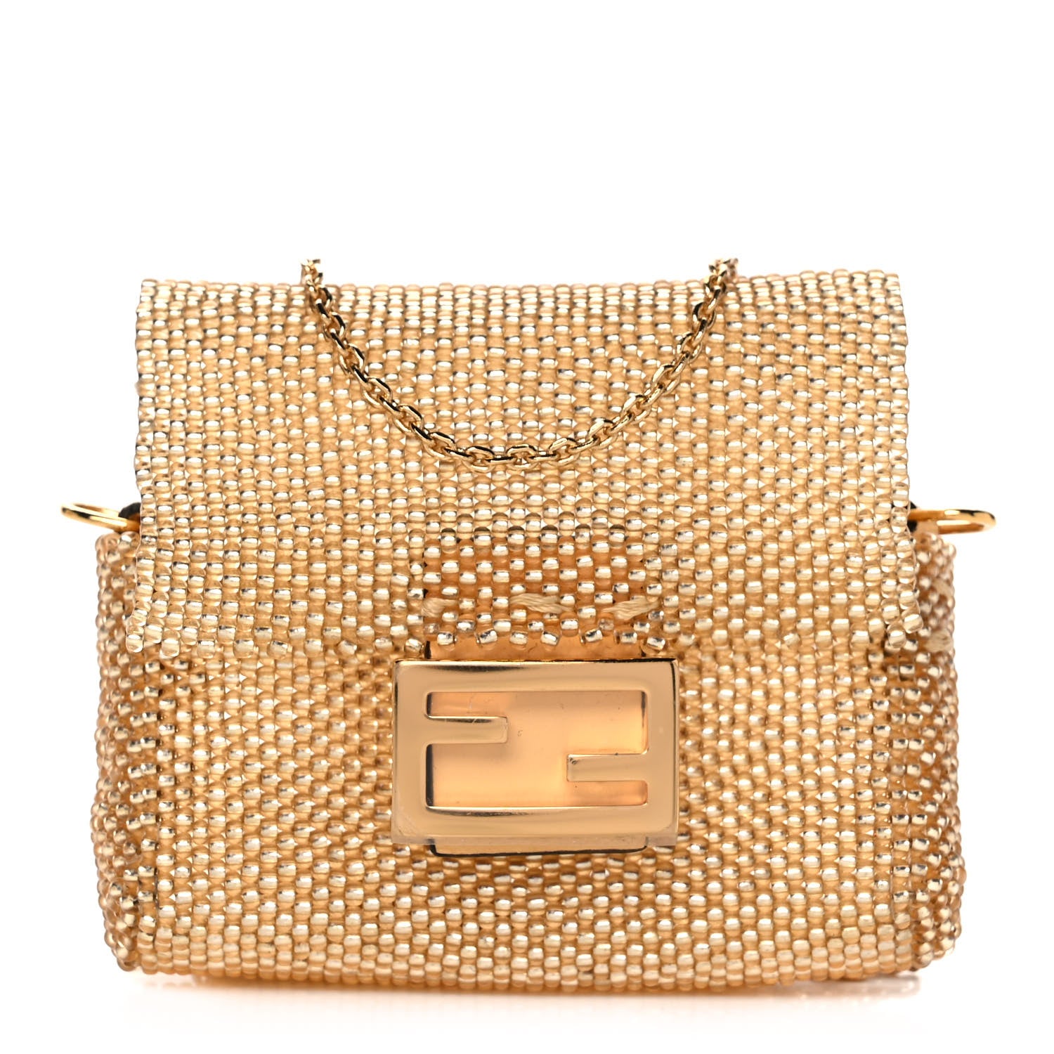 Fendi Glass Vitello King Beaded Mini Pico Baguette Charm Semolino 1 of 8