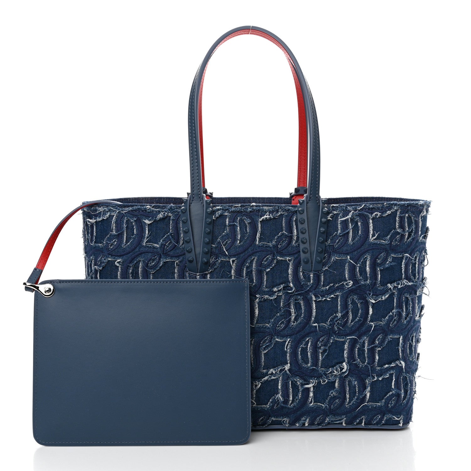 Christian Louboutin Denim Embroidered Spikes East West Cabata Tote Blue 3 of 11