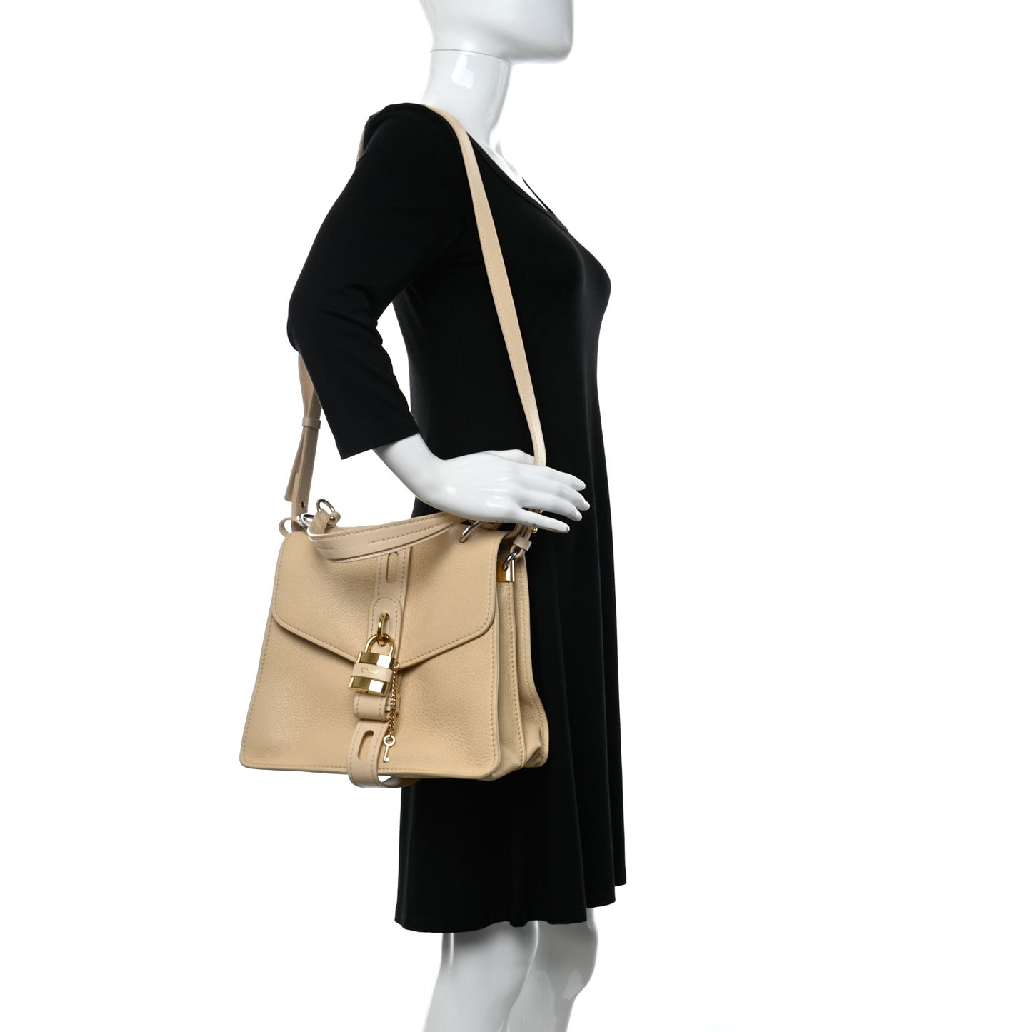 Shiny Grained Calfskin Medium Aby Day Shoulder Bag Blondie Beige