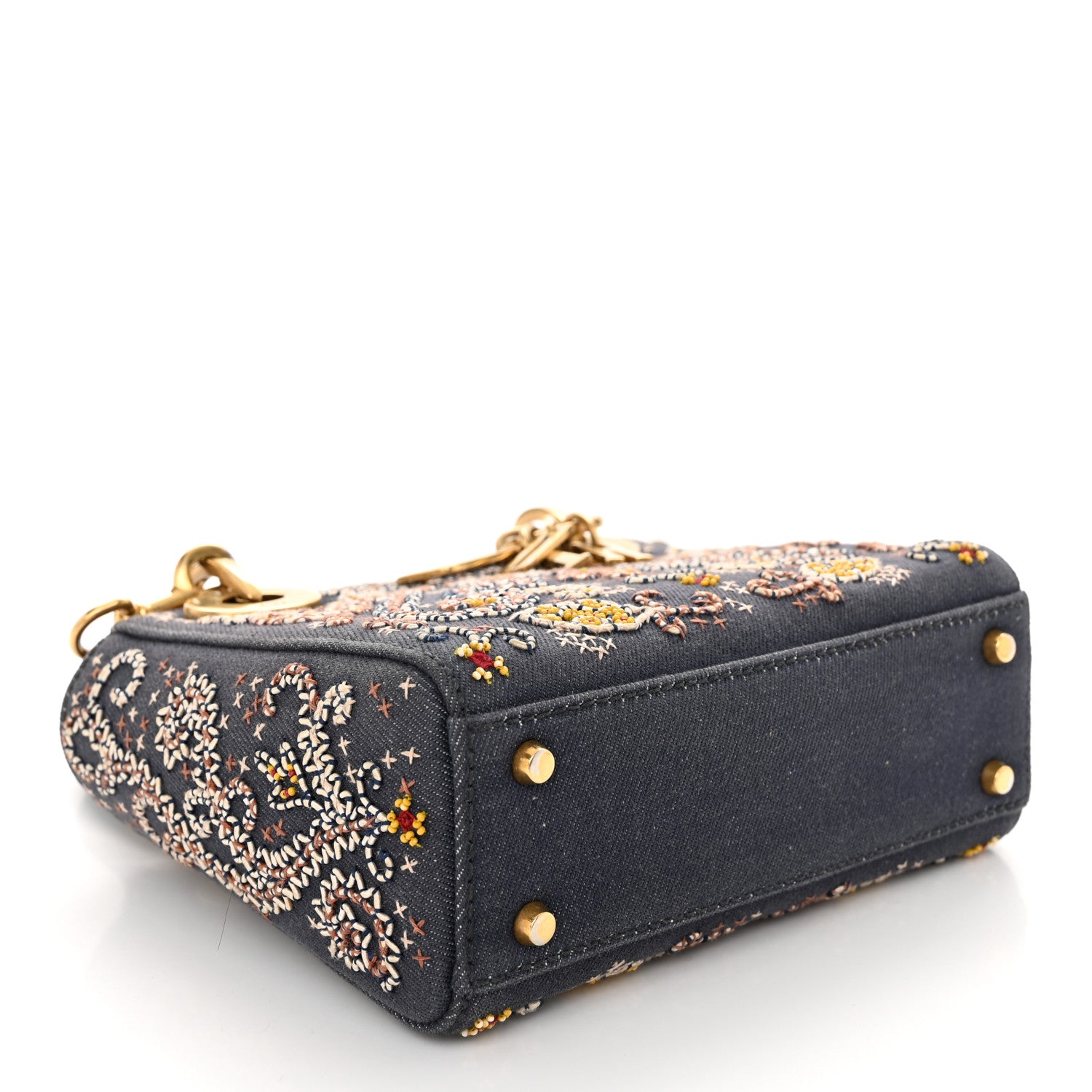 Christian Dior Denim Embroidered Beaded Mini Lady Dior Blue Multicolor 4 of 10