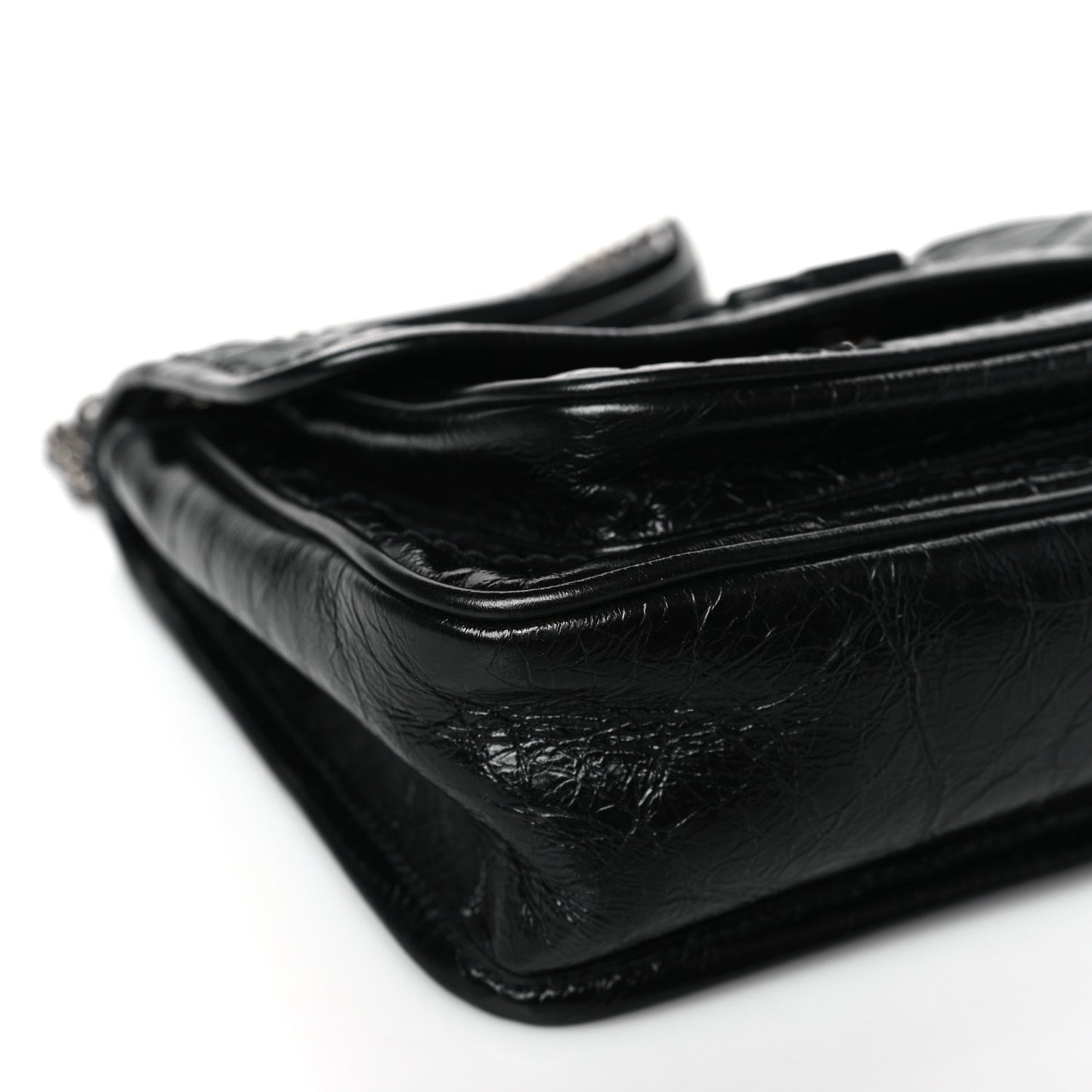 Crinkled Calfskin Matelasse Monogram Baby Niki Chain Satchel Black