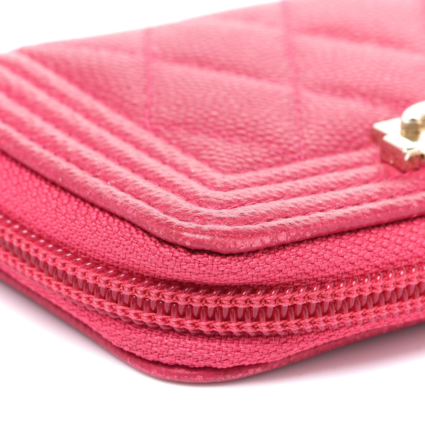 Caviar Quilted Boy Zip Around Coin Purse Wallet Fuchsia