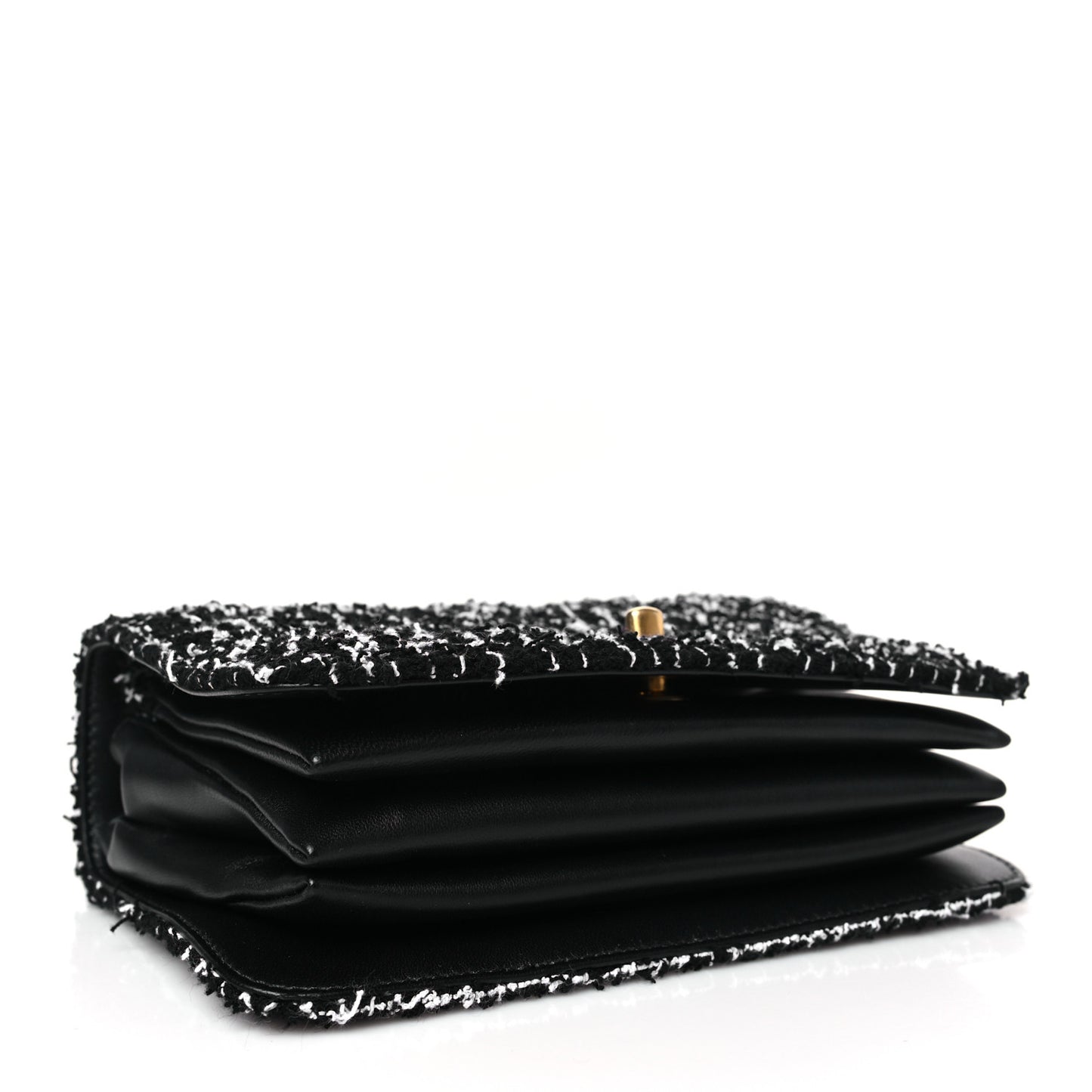 Tweed Lambskin Quilted Top Handle Flap Black White