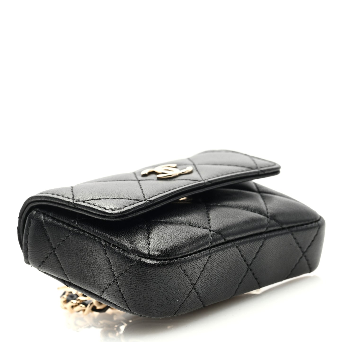 Lambskin Quilted Pearl Chain Belt Bag Black