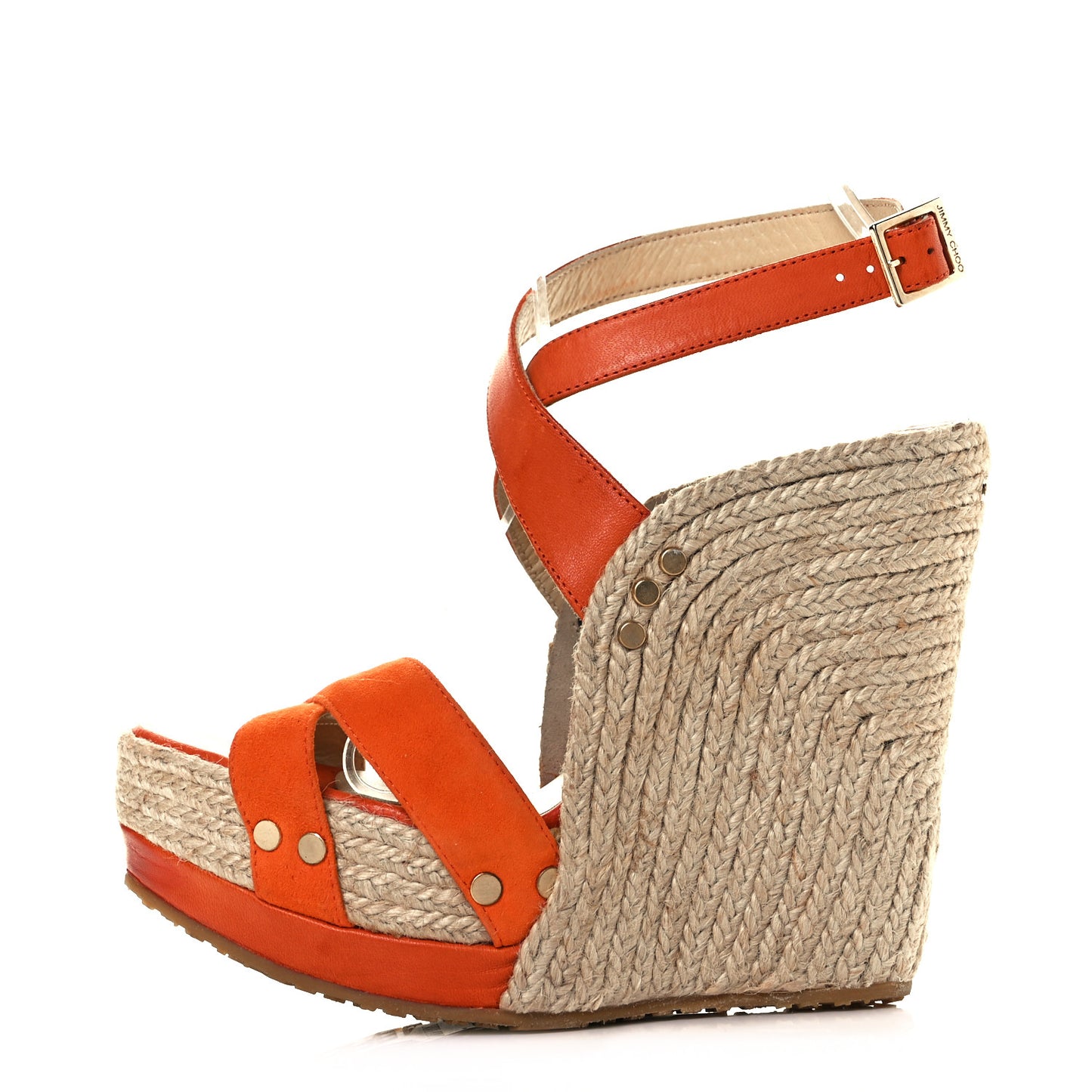 Suede Calfskin Perry Espadrille Wedges 38 Orange