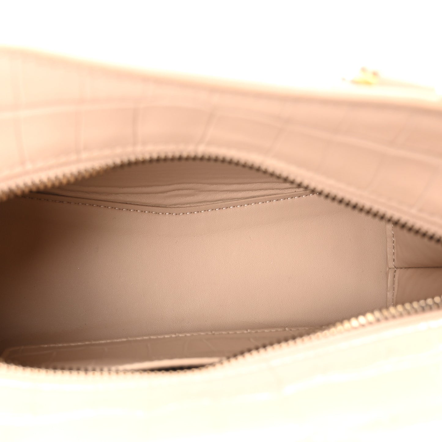 Shiny Supple Calfskin Crocodile Embossed Neo Classic Gold Hardware Mini City Light Beige