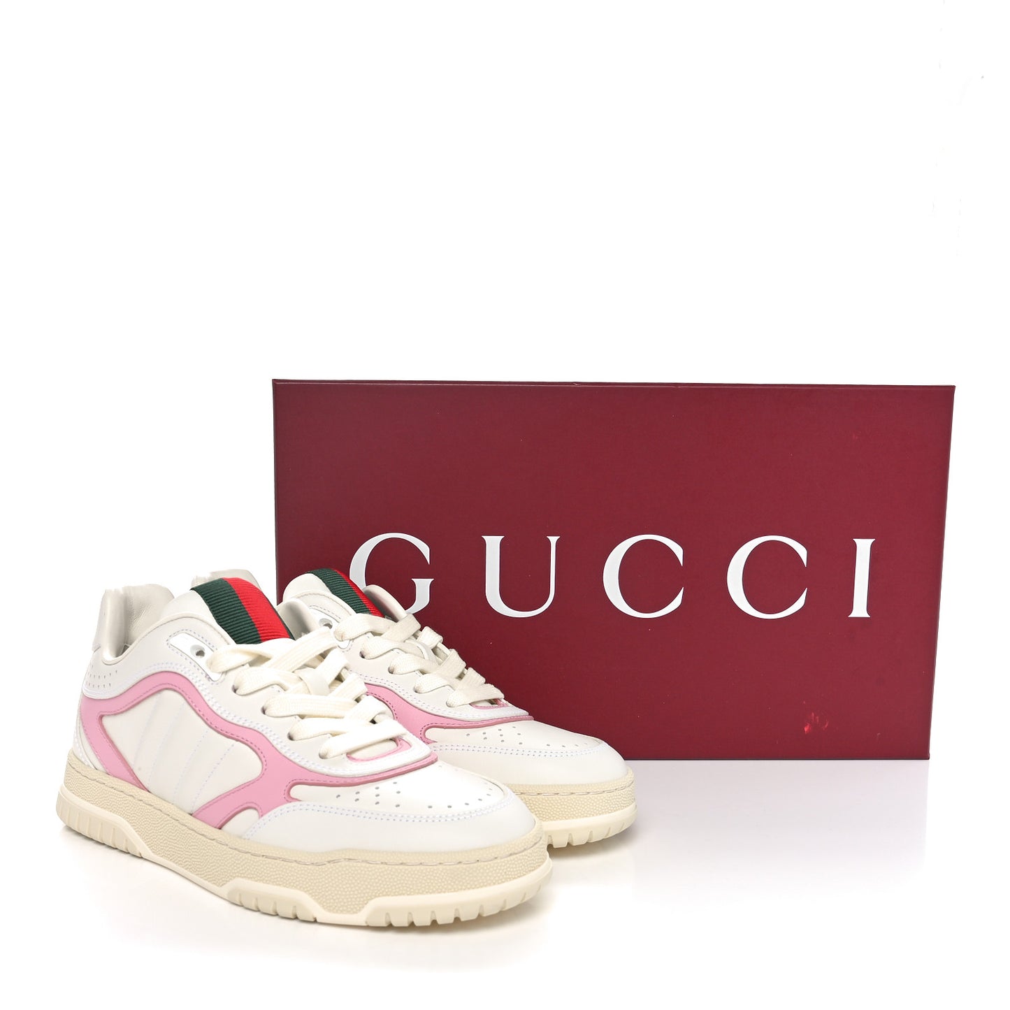 Calfskin Womens Re-Web Sneakers 36.5 White Pink