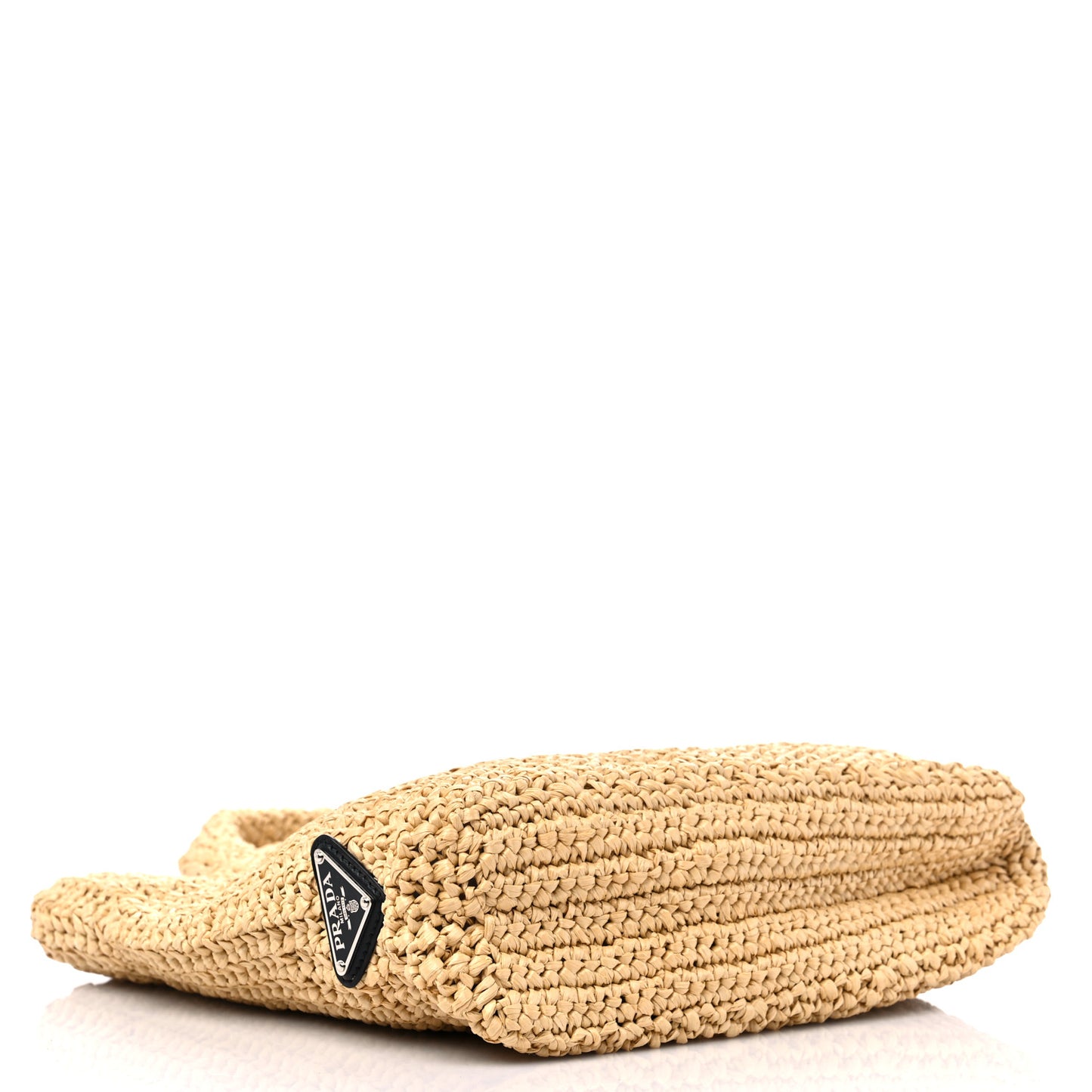 Yarn Raffia Effect Crochet Embroidered Small Logo Tote Naturale