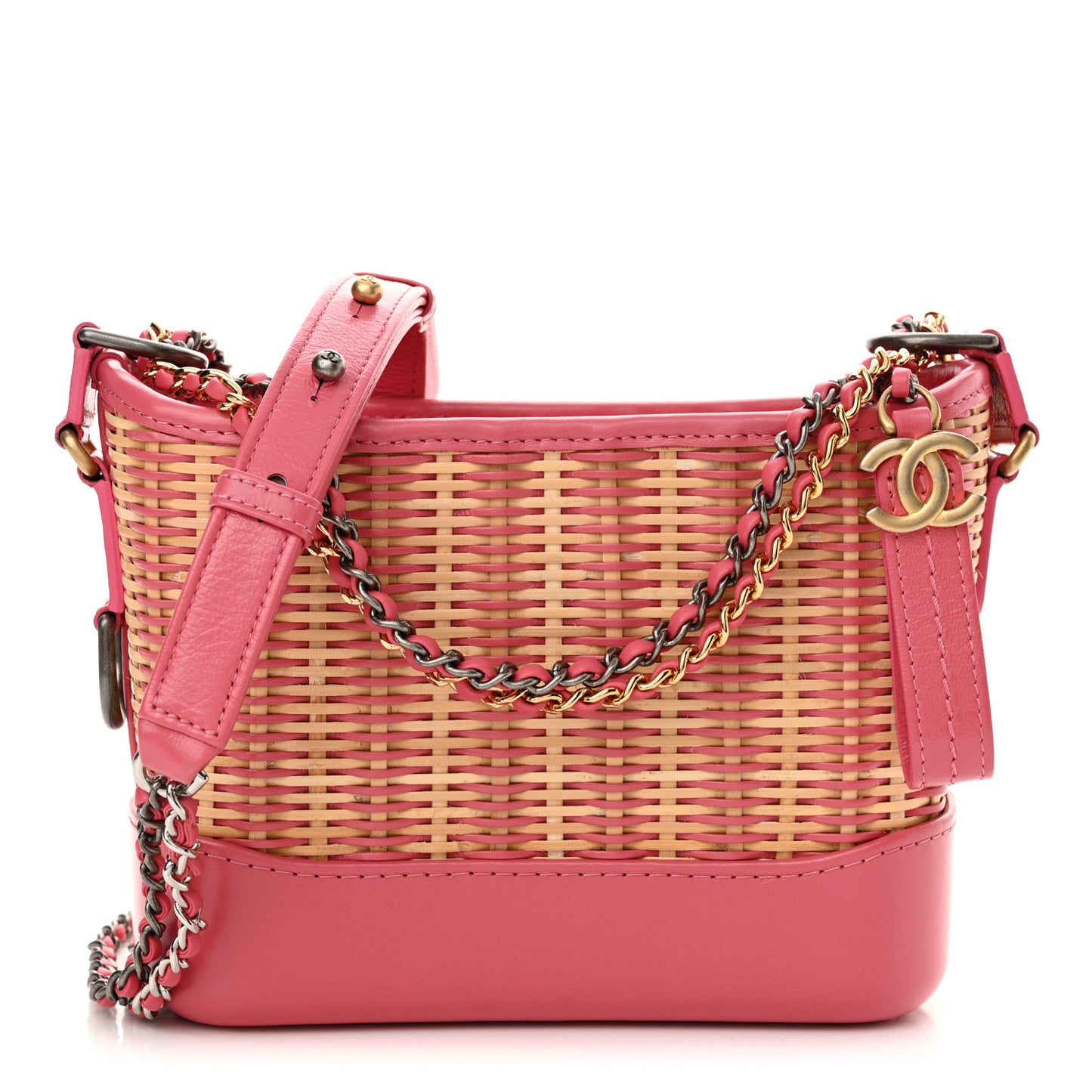 Rattan Calfskin Small Gabrielle Hobo Beige Pink