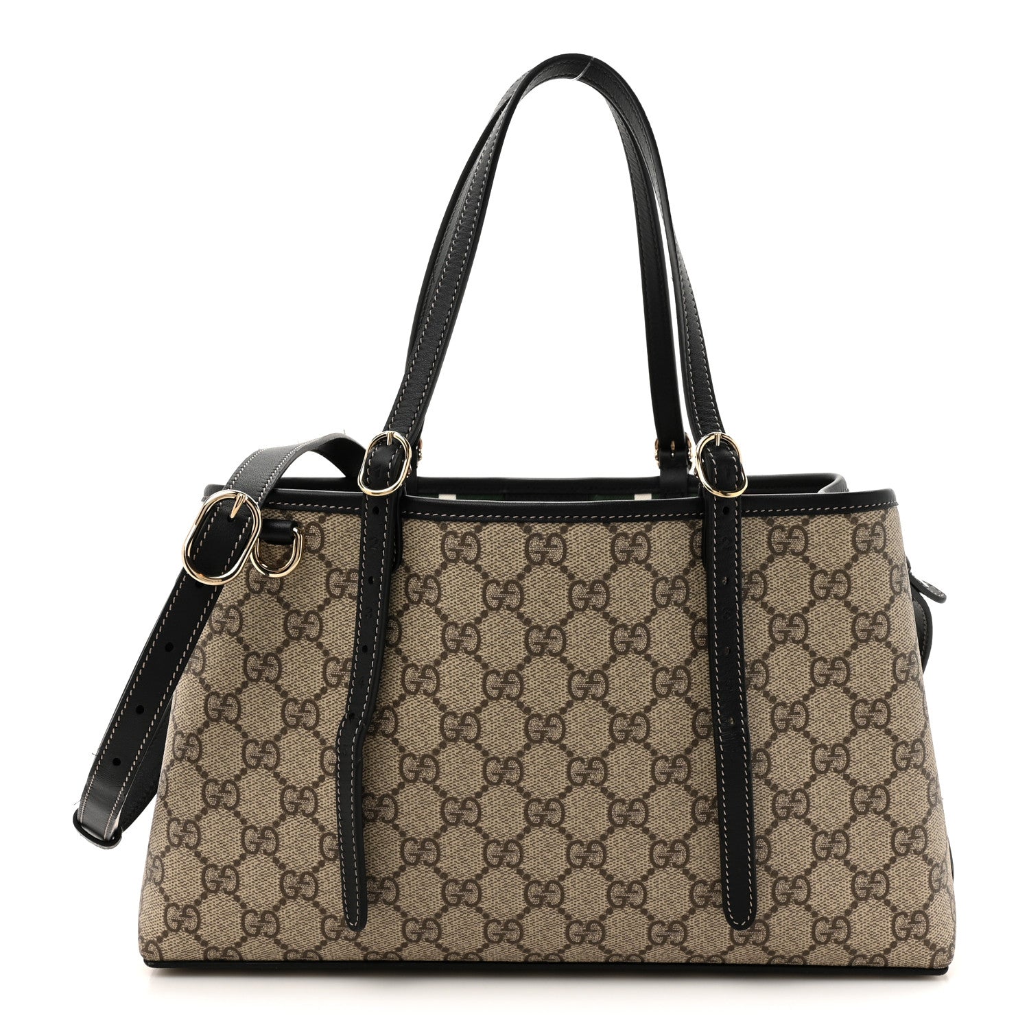 Gucci GG Supreme Monogram Emblem Small Tote Bag Beige Black 