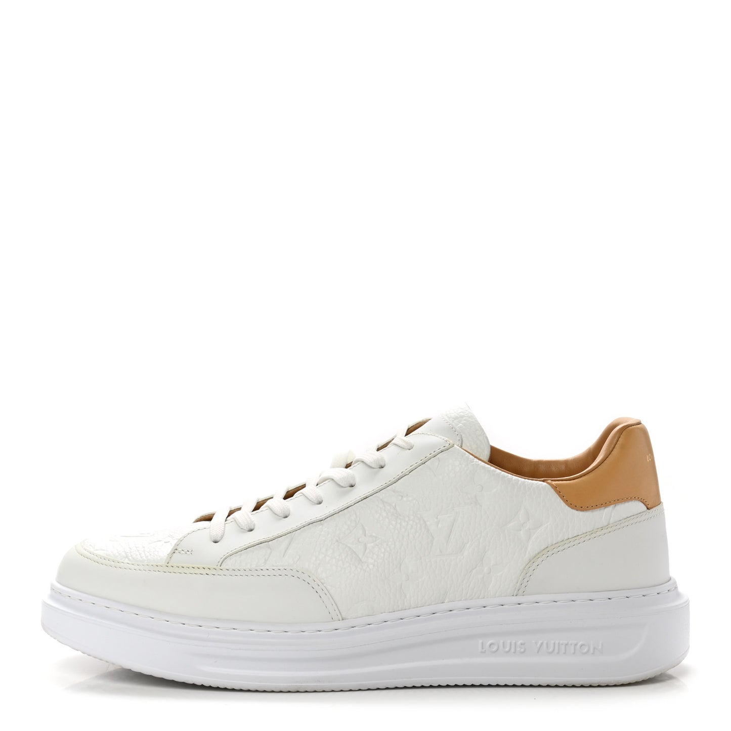 Grained Calfskin Embossed Monogram Mens Beverly Hills Sneakers 10.5 White