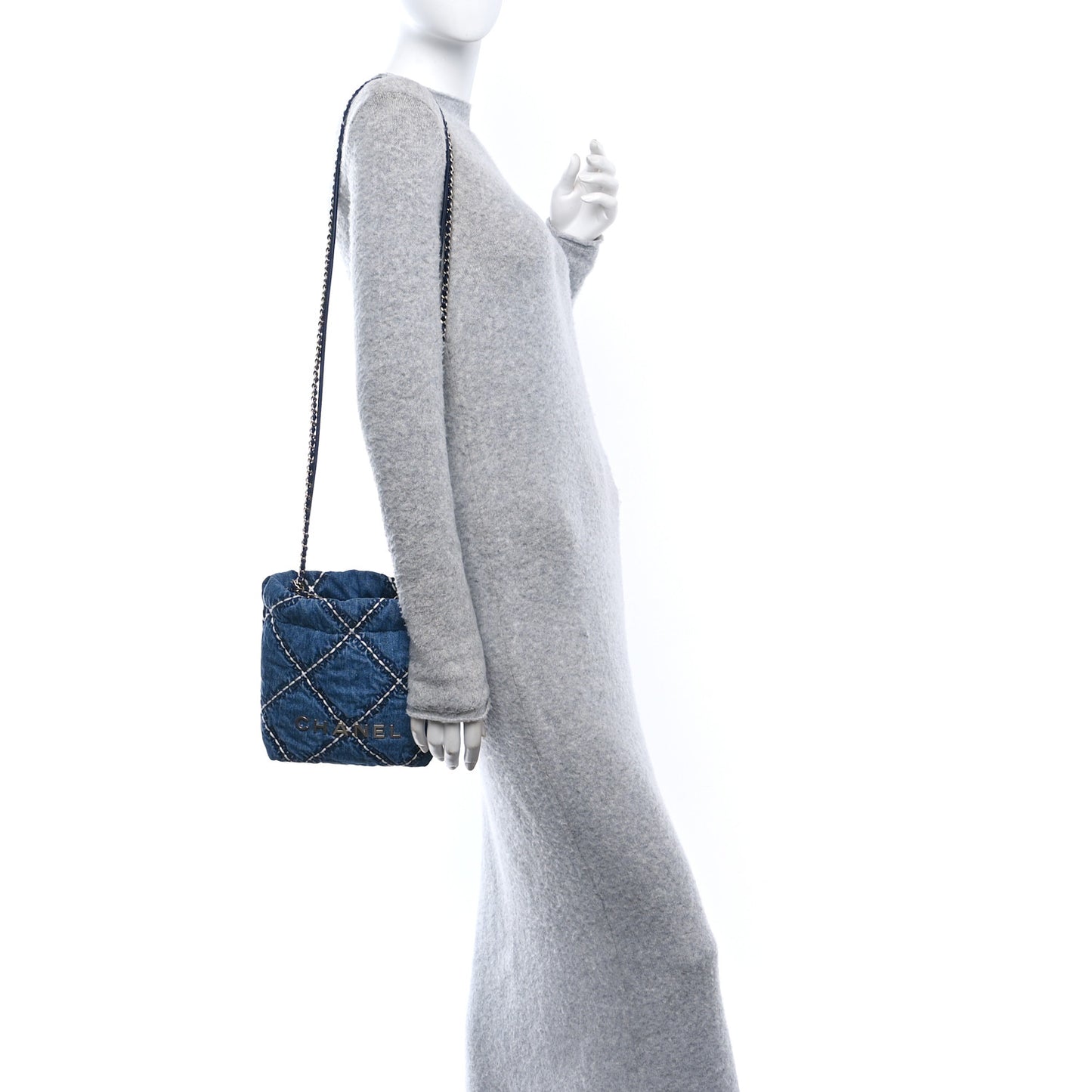 Denim Stitched Quilted Mini Chanel 22 Blue