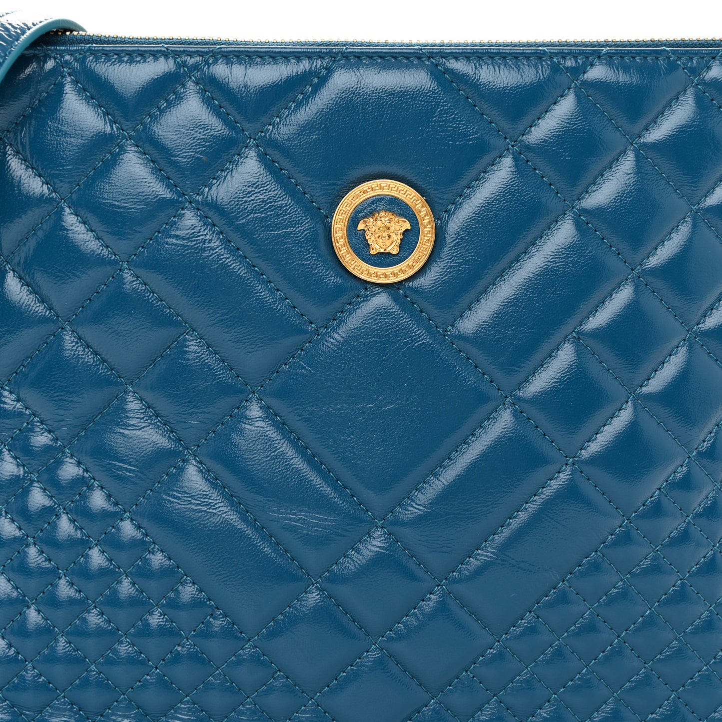 Patent Calfskin Quilted Large Tribute Icon Crossbody Pouch Blue