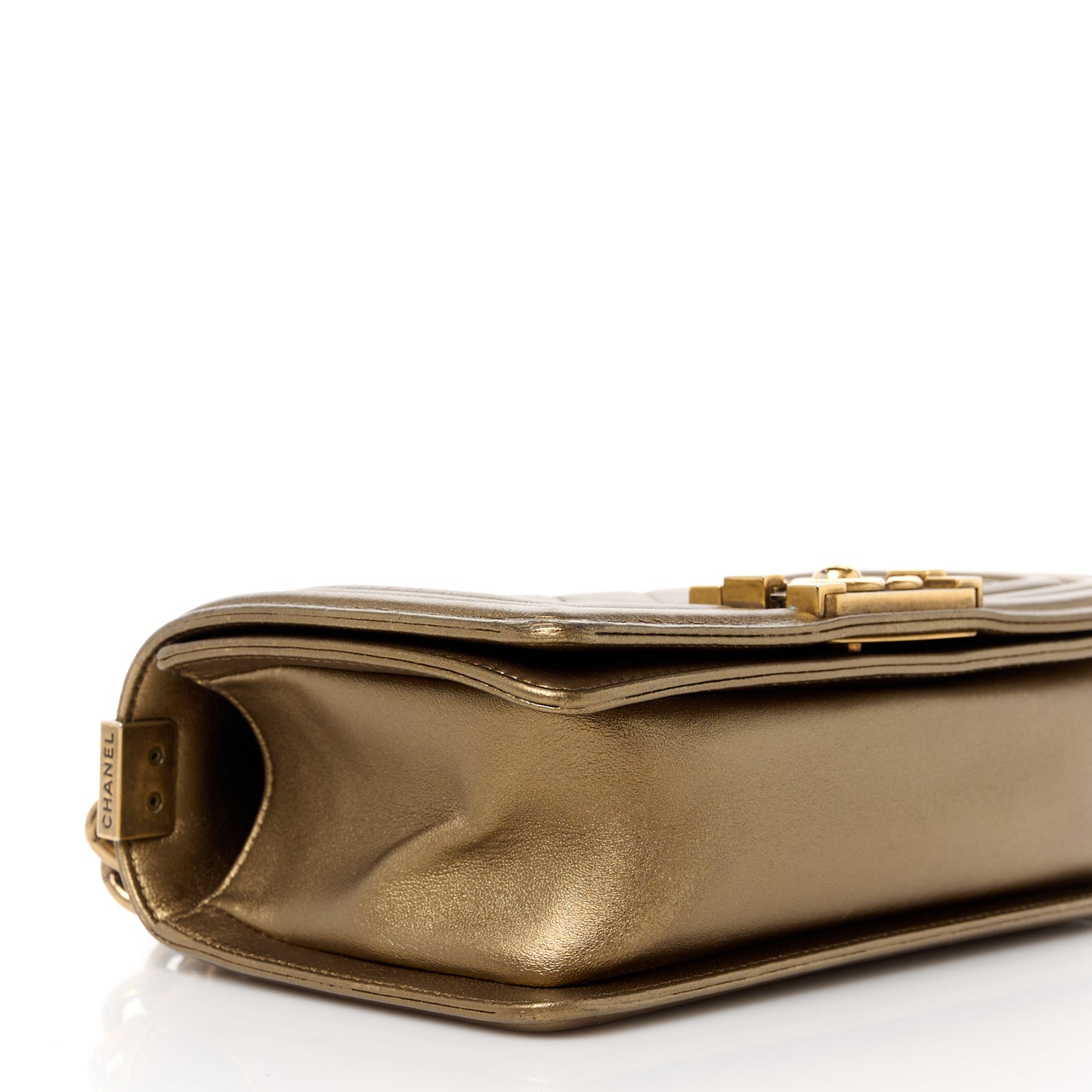 Metallic Calfskin Quilted Small Boy Flap Gold