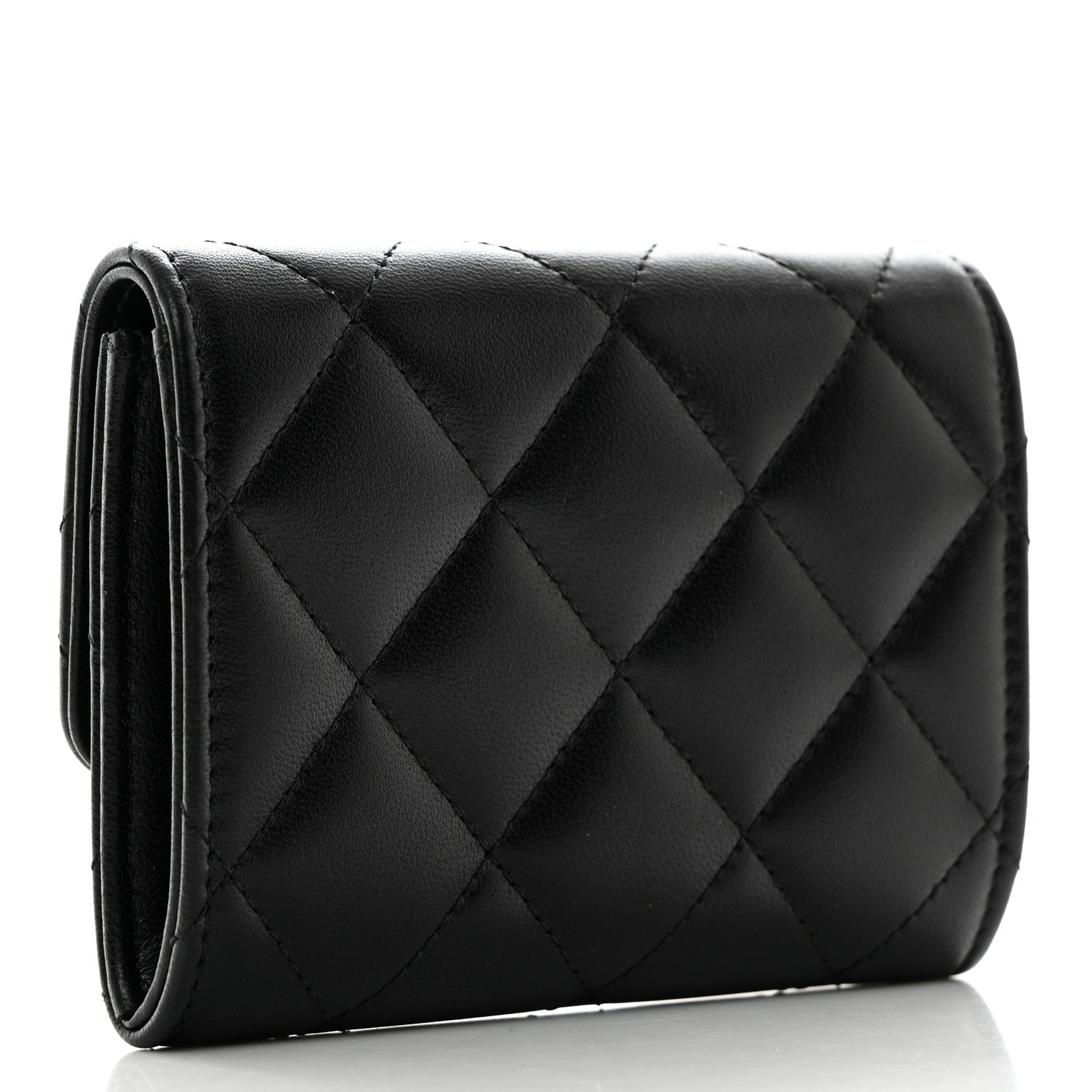 Chanel Lambskin Quilted Flap Baguette Crystal Card Holder Wallet Black 3 of 9