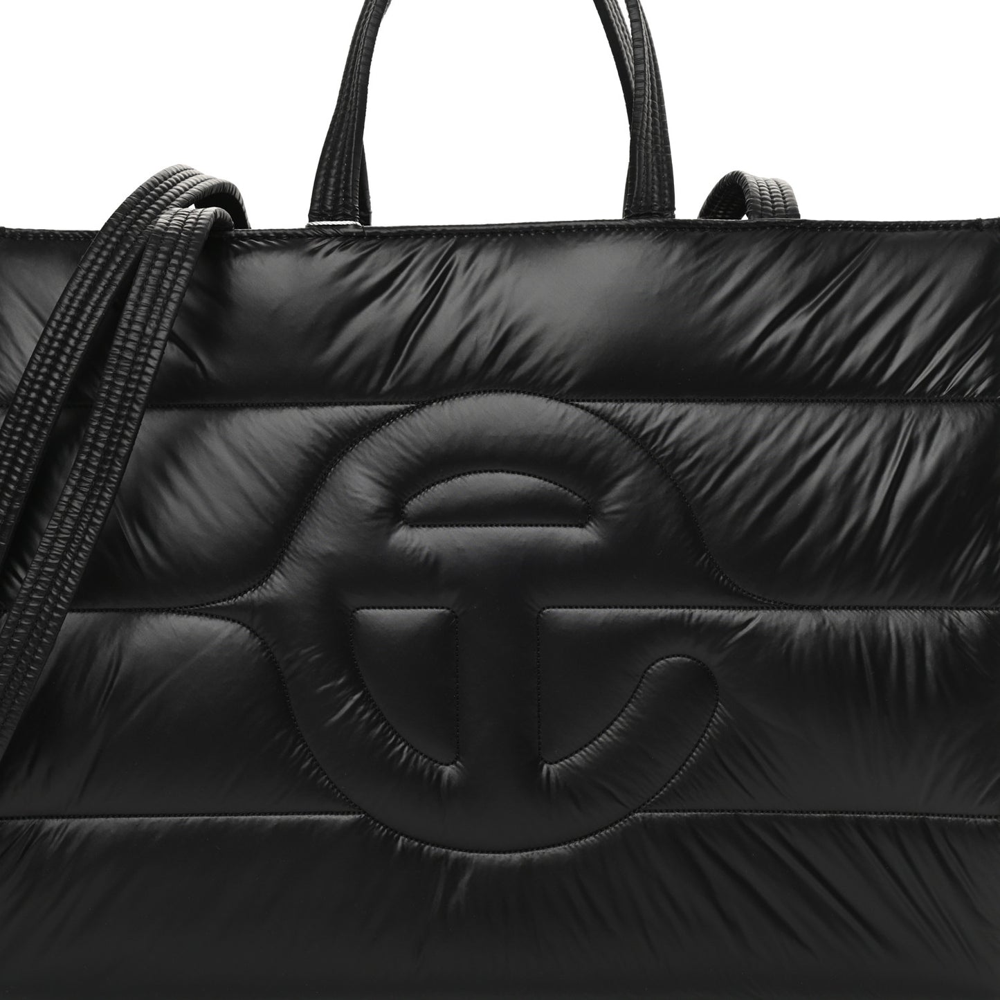 Nylon Medium Puff Shopping Bag Black