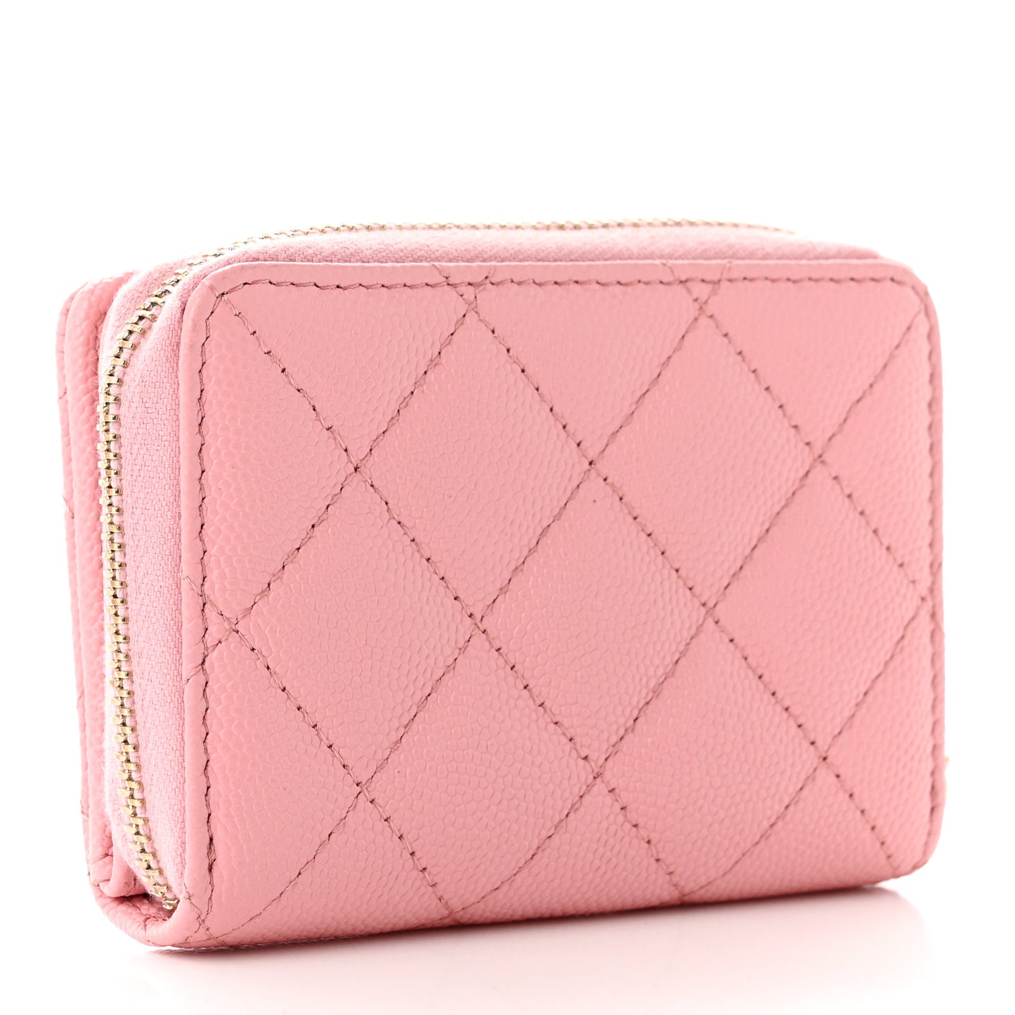 Caviar Quilted Compact Zipped Wallet Pink