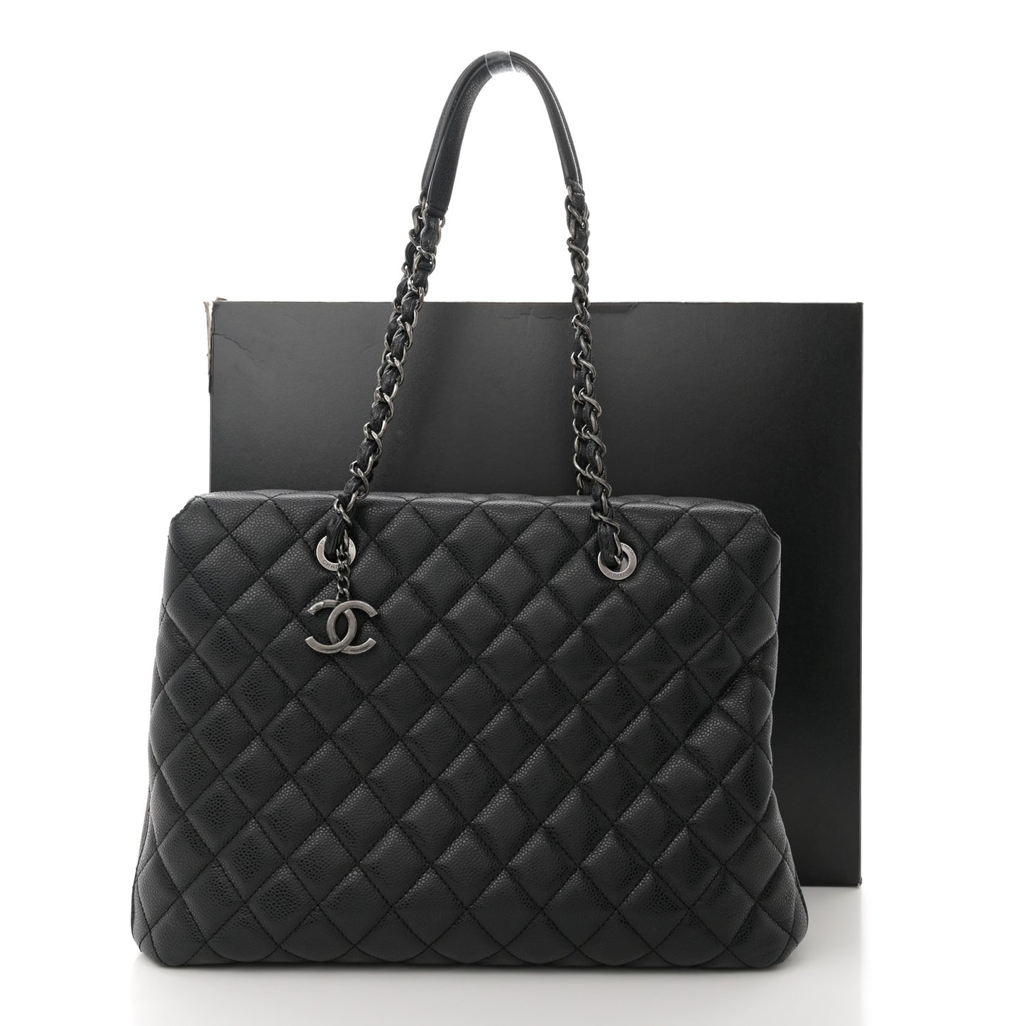 Caviar Quilted City Shopping Tote Black