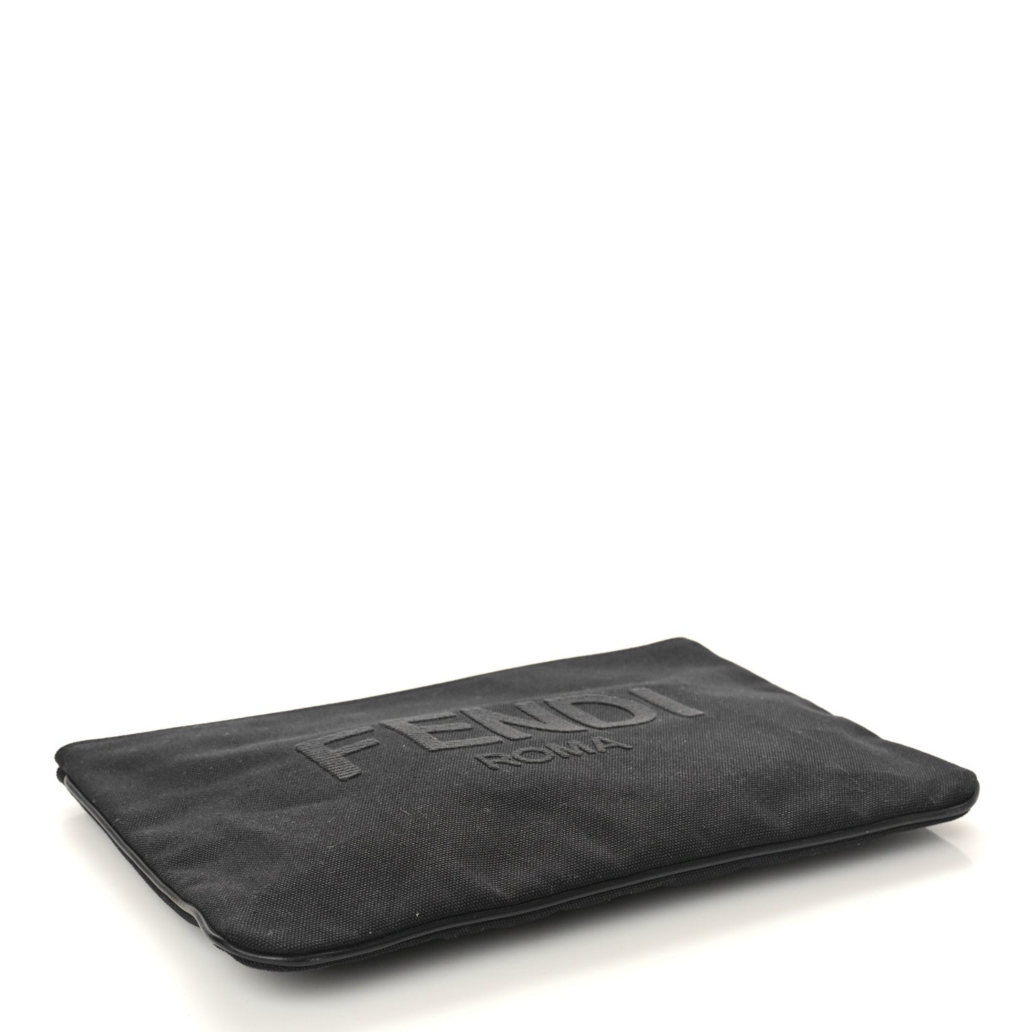 Fendi Cotton Canvas Vitello Grace Light Logo Pouch Black 4 of 8