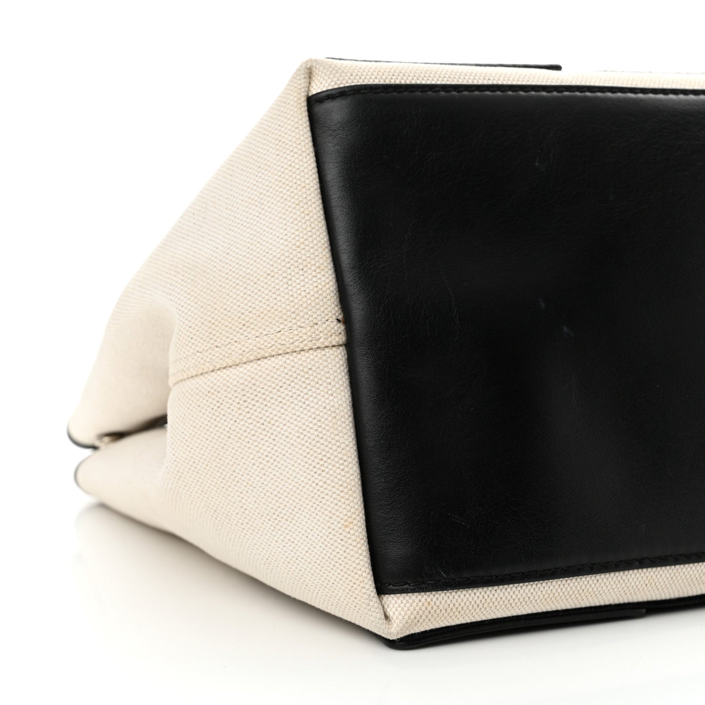 Cotton Canvas Satin Calfskin S Navy Cabas Natural Black