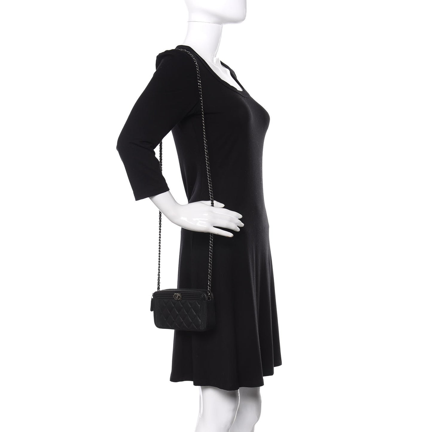 Calfskin Quilted Small Boy Clutch With Chain Black