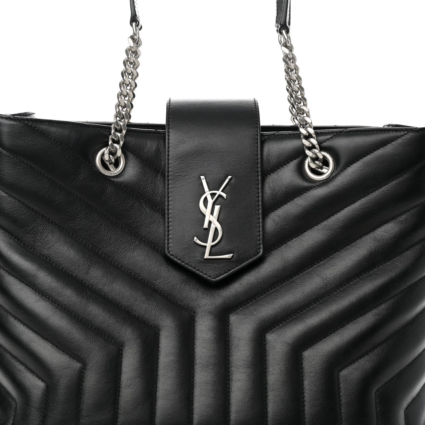 Calfskin Y Quilted Monogram Large Loulou Shopper Black