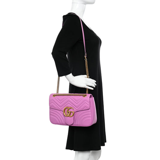 Calfskin Matelasse Medium GG Marmont Shoulder Bag Candy Mousse
