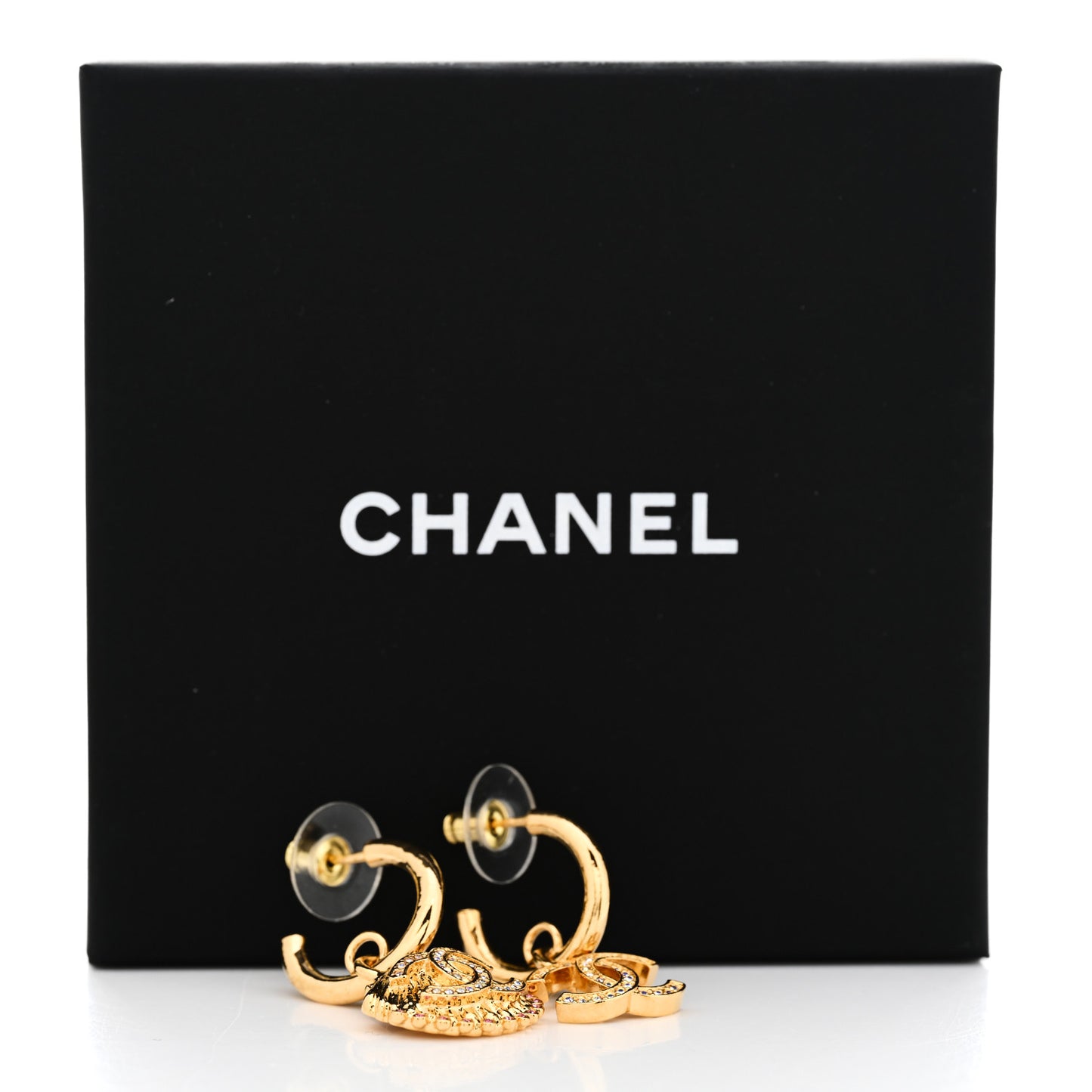 Metal CC Crystal Seashell Drop Earrings Gold