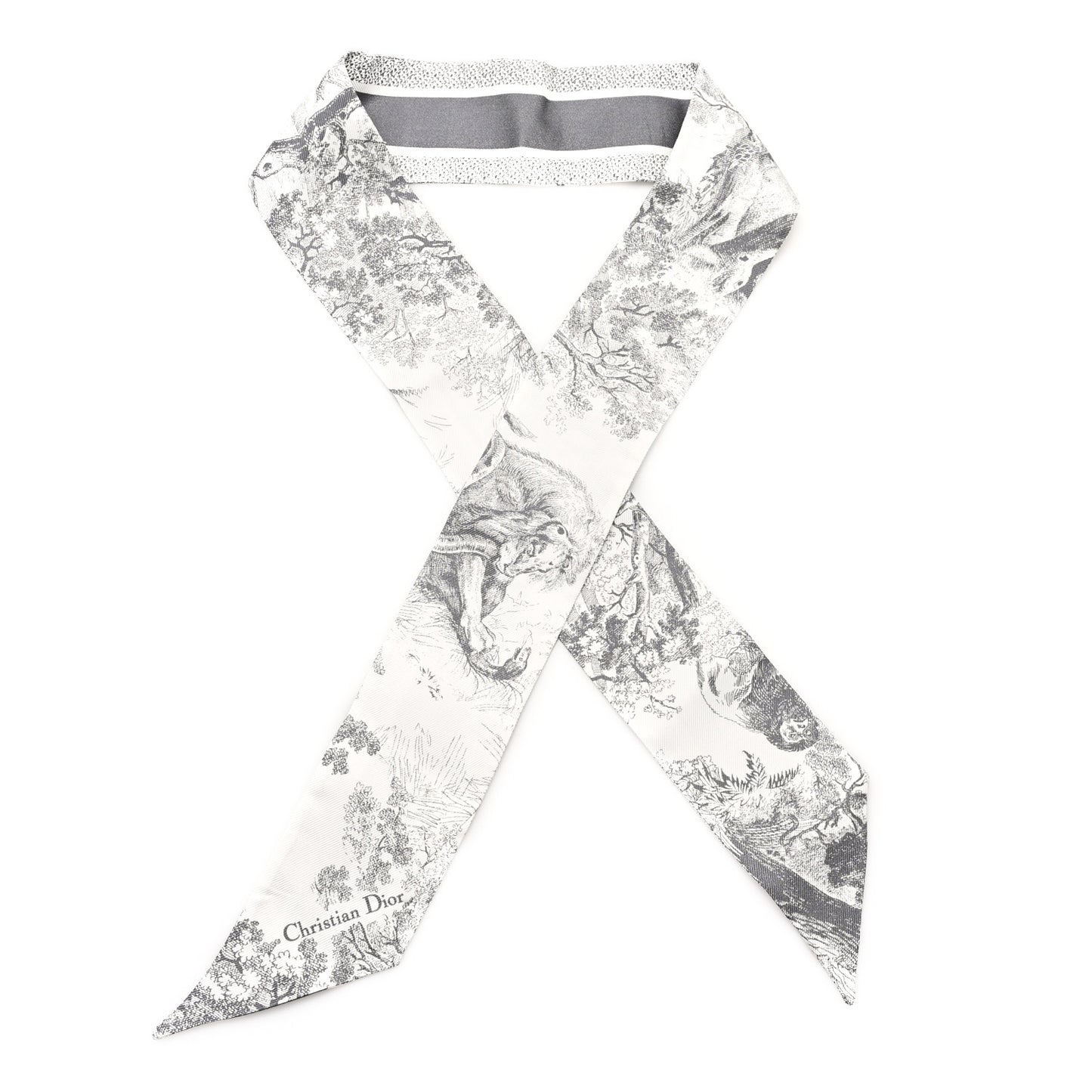 Silk Toile De Jouy Reverse Capri Mitzah Scarf Grey White