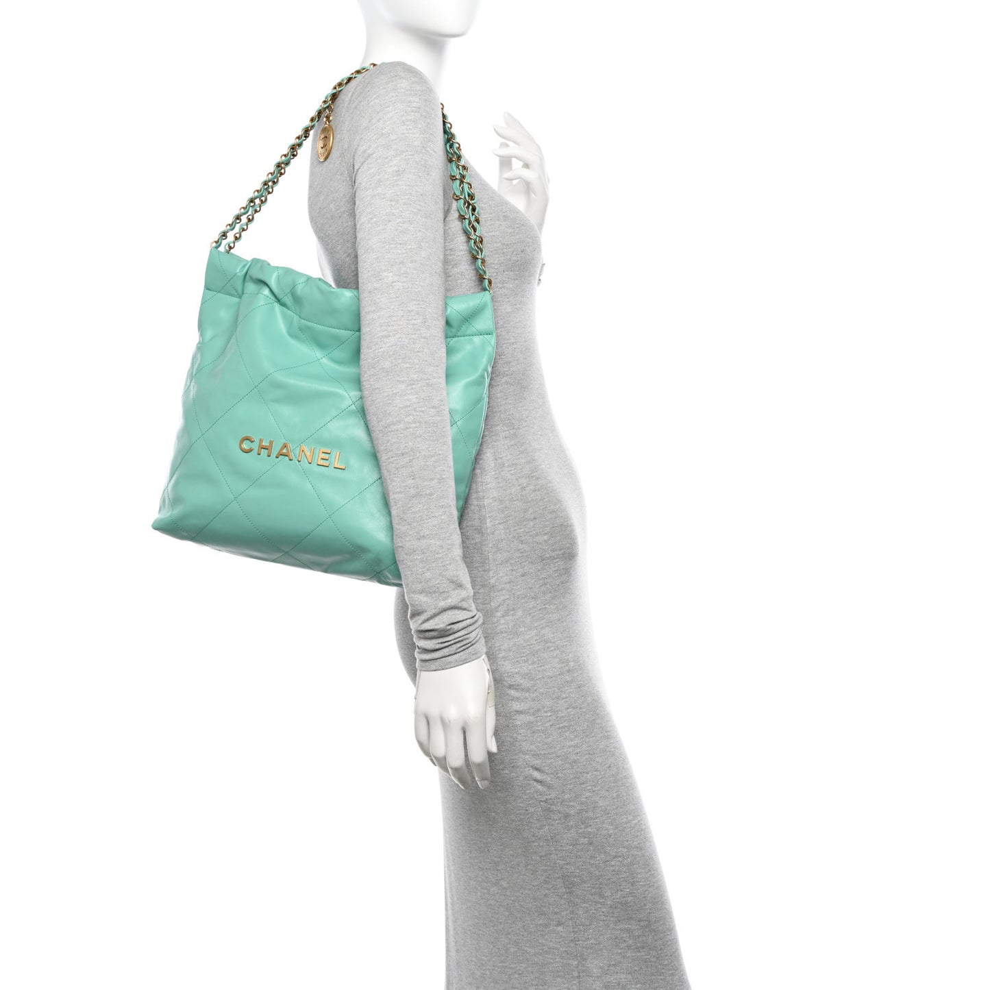 Shiny Calfskin Quilted Small Chanel 22 Light Blue