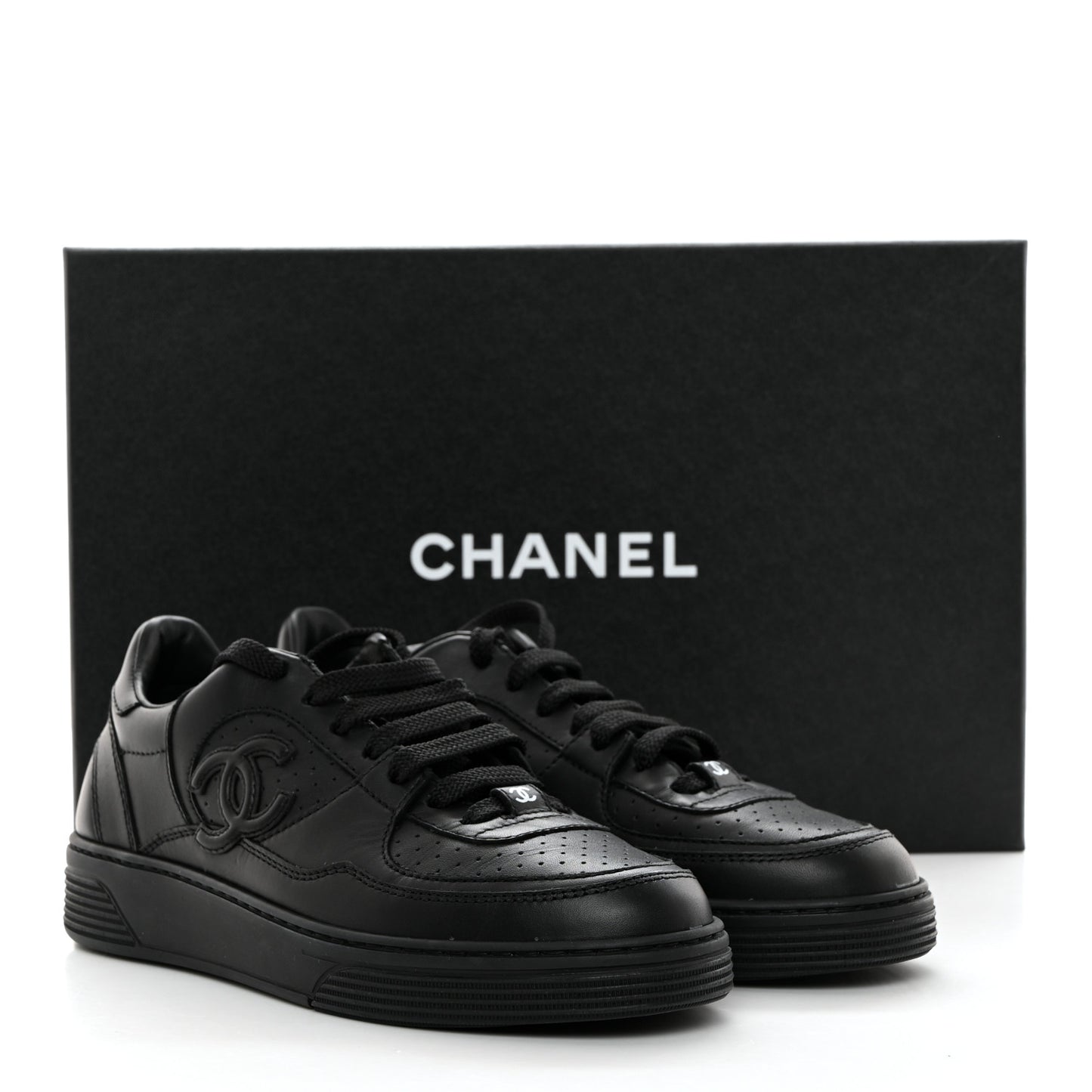 Calfskin CC Womens Sneakers 35 Black