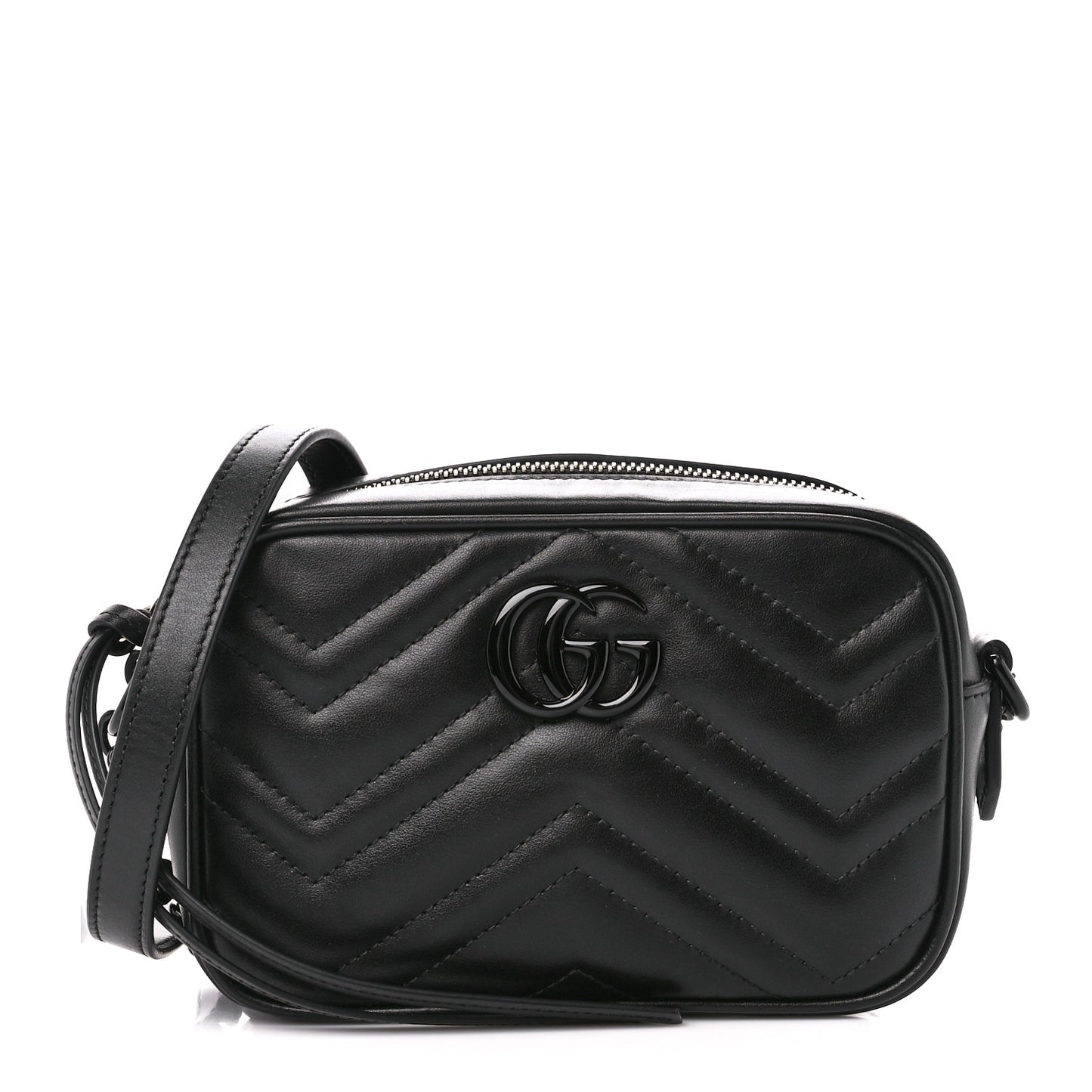Calfskin Matelasse Monochrome Mini GG Marmont Chain Shoulder Bag Black