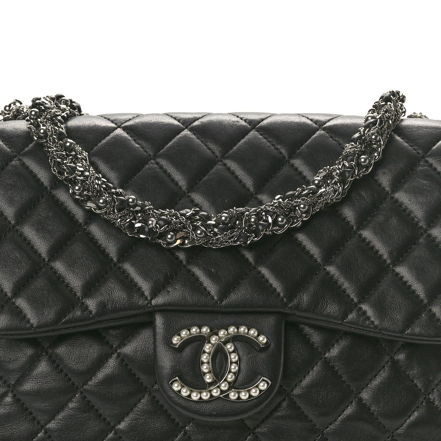 Lambskin Quilted Medium Westminster Pearl Flap Black