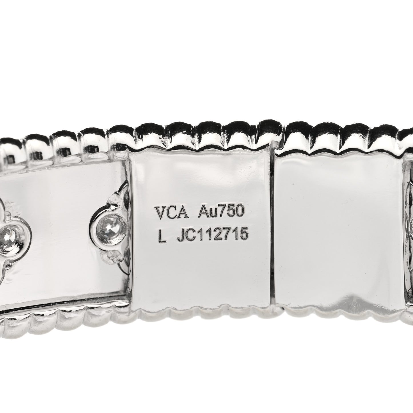 18K White Gold Diamond Perlee Clovers Bangle Bracelet L
