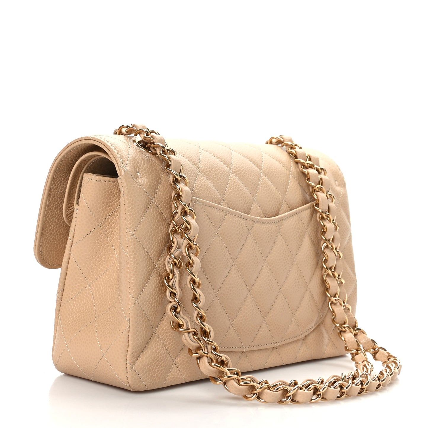 Caviar Quilted Small Double Flap Beige