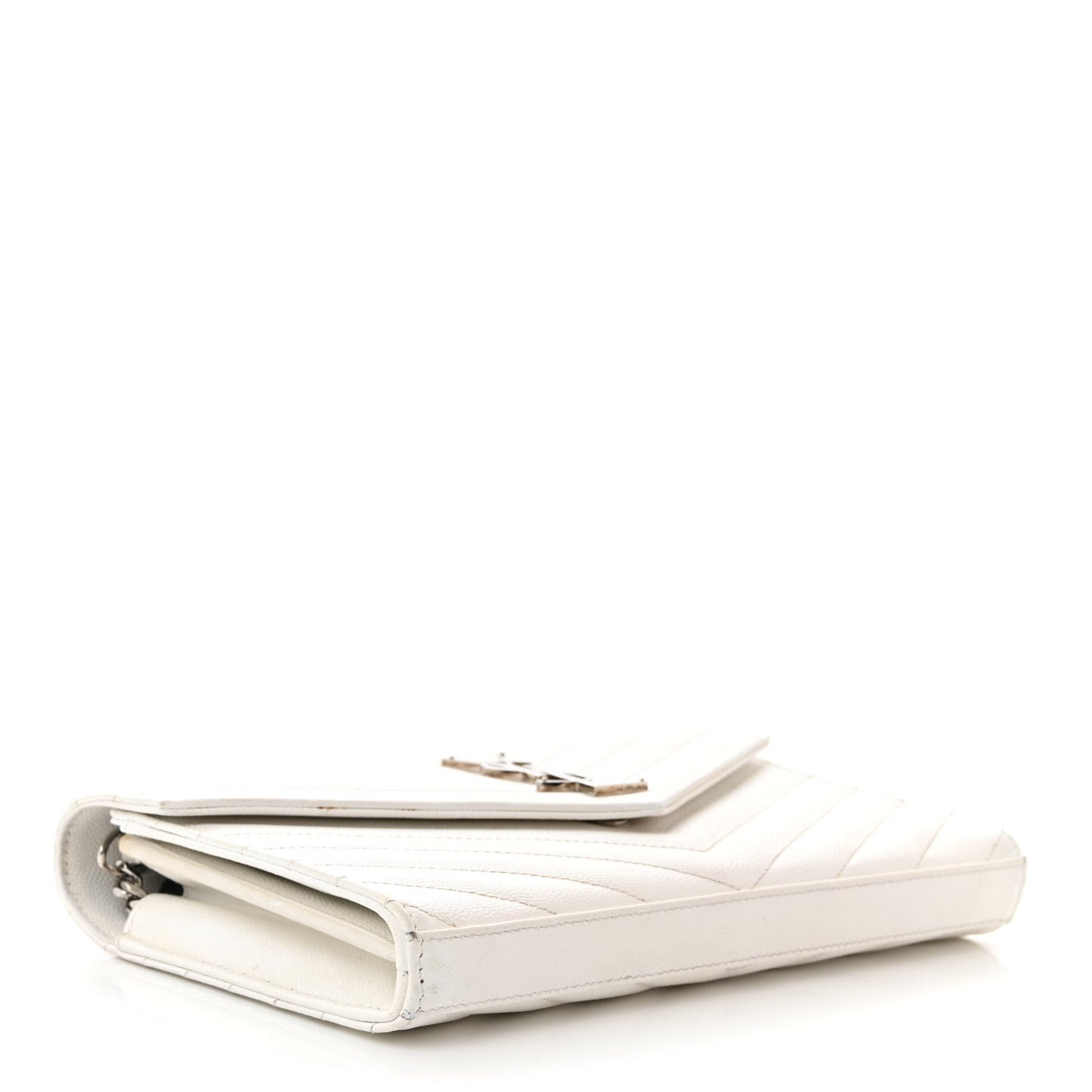 Grain De Poudre Matelasse Chevron Monogram Chain Wallet White