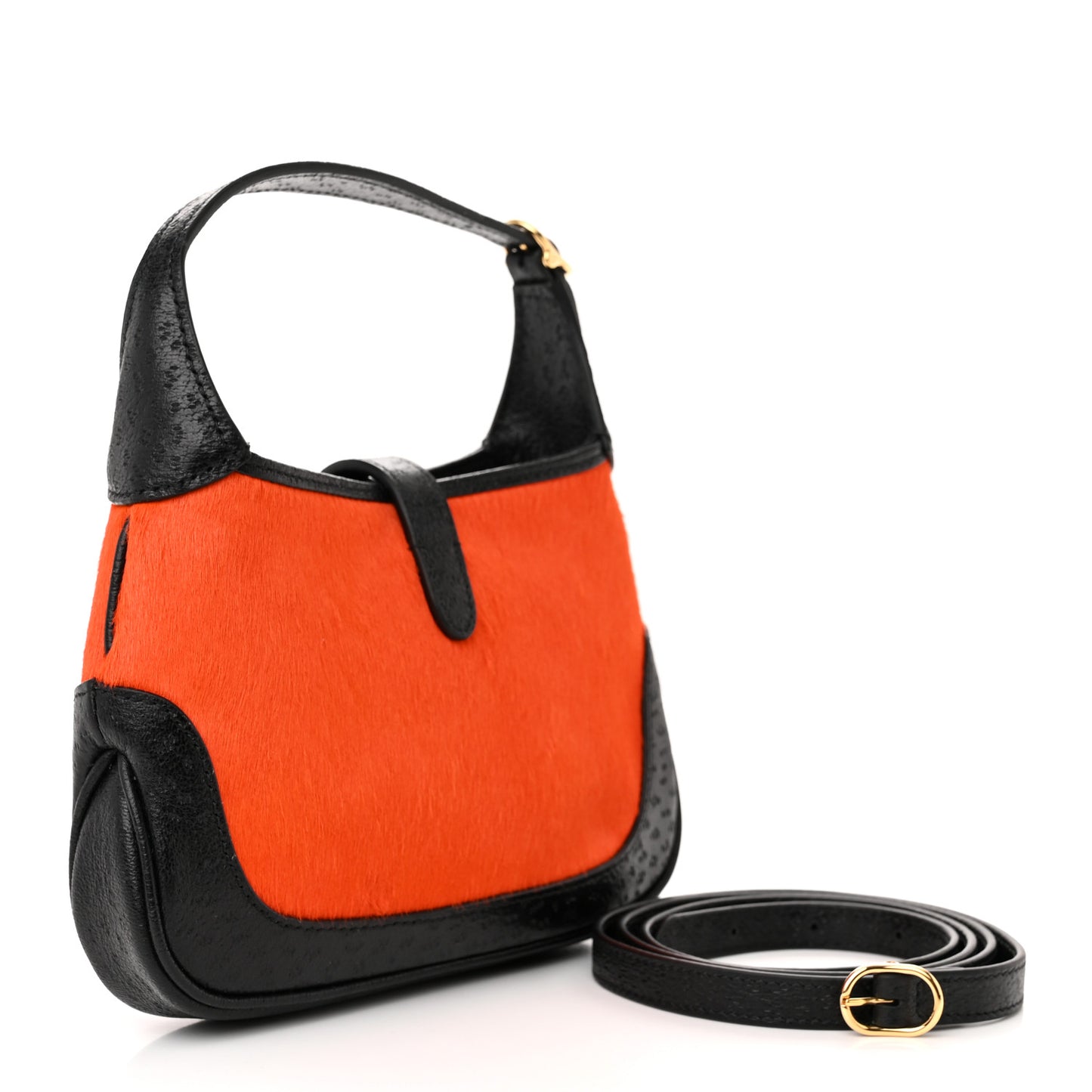 Calf Hair Textured Dollar Calfskin Mini Jackie 1961 Hobo Orange Black