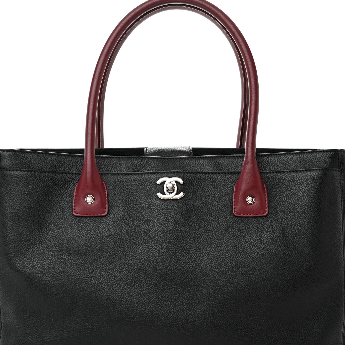 Calfskin Cerf Executive Shopper Tote Burgundy Black
