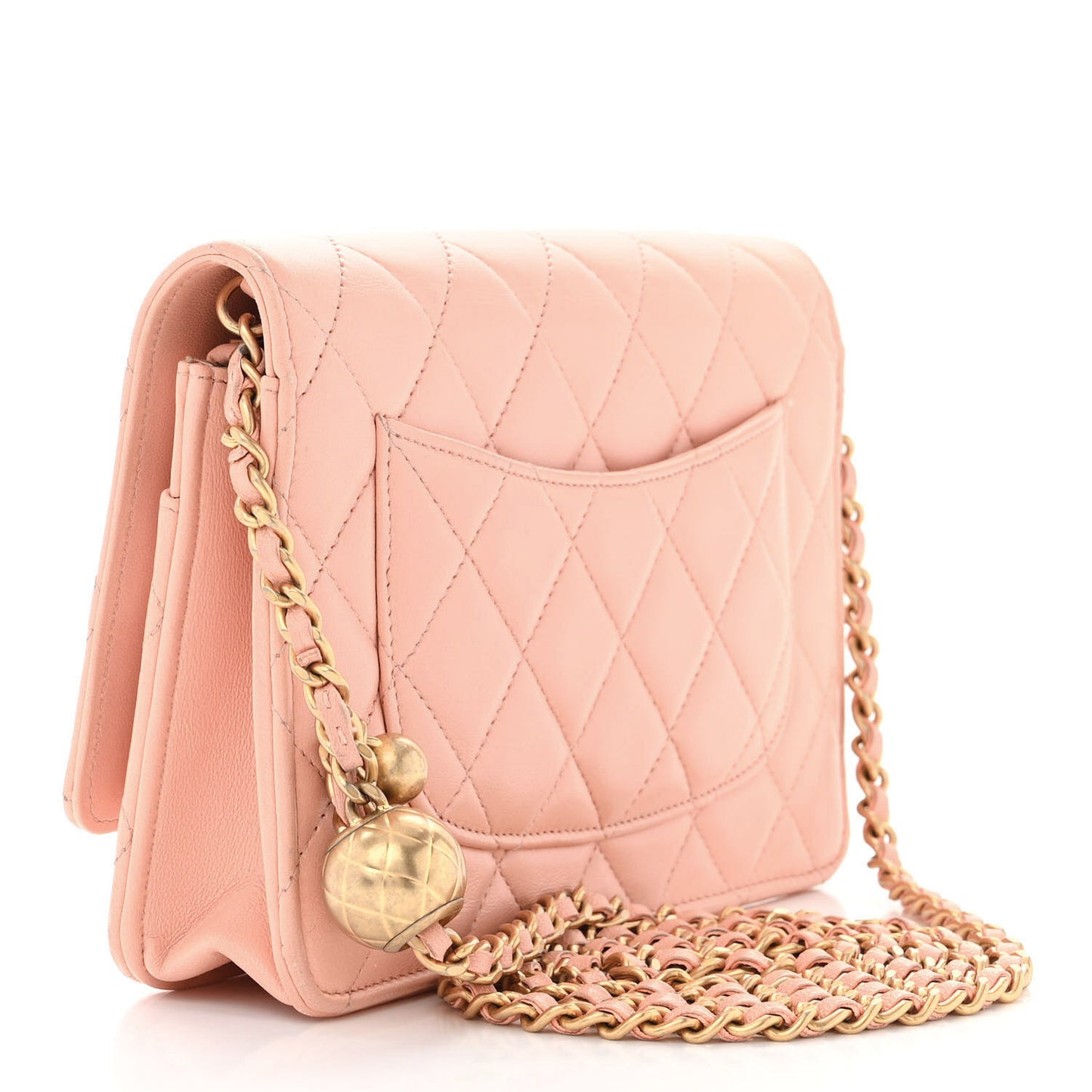 Lambskin Quilted Pearl Crush Wallet on Chain WOC Light Orange