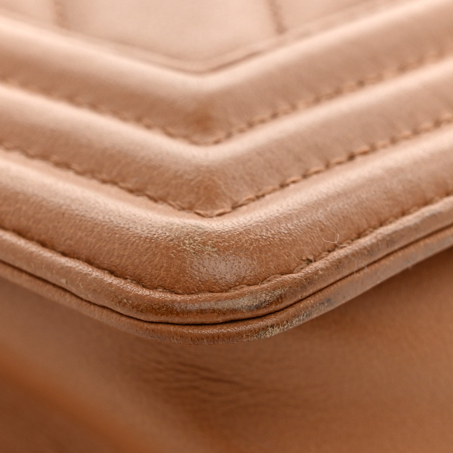 Calfskin Chevron Quilted Small Boy Flap Dark Beige