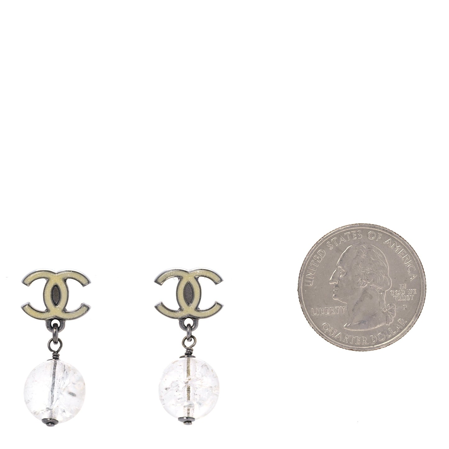 Enamel Resin CC Drop Earrings White Silver