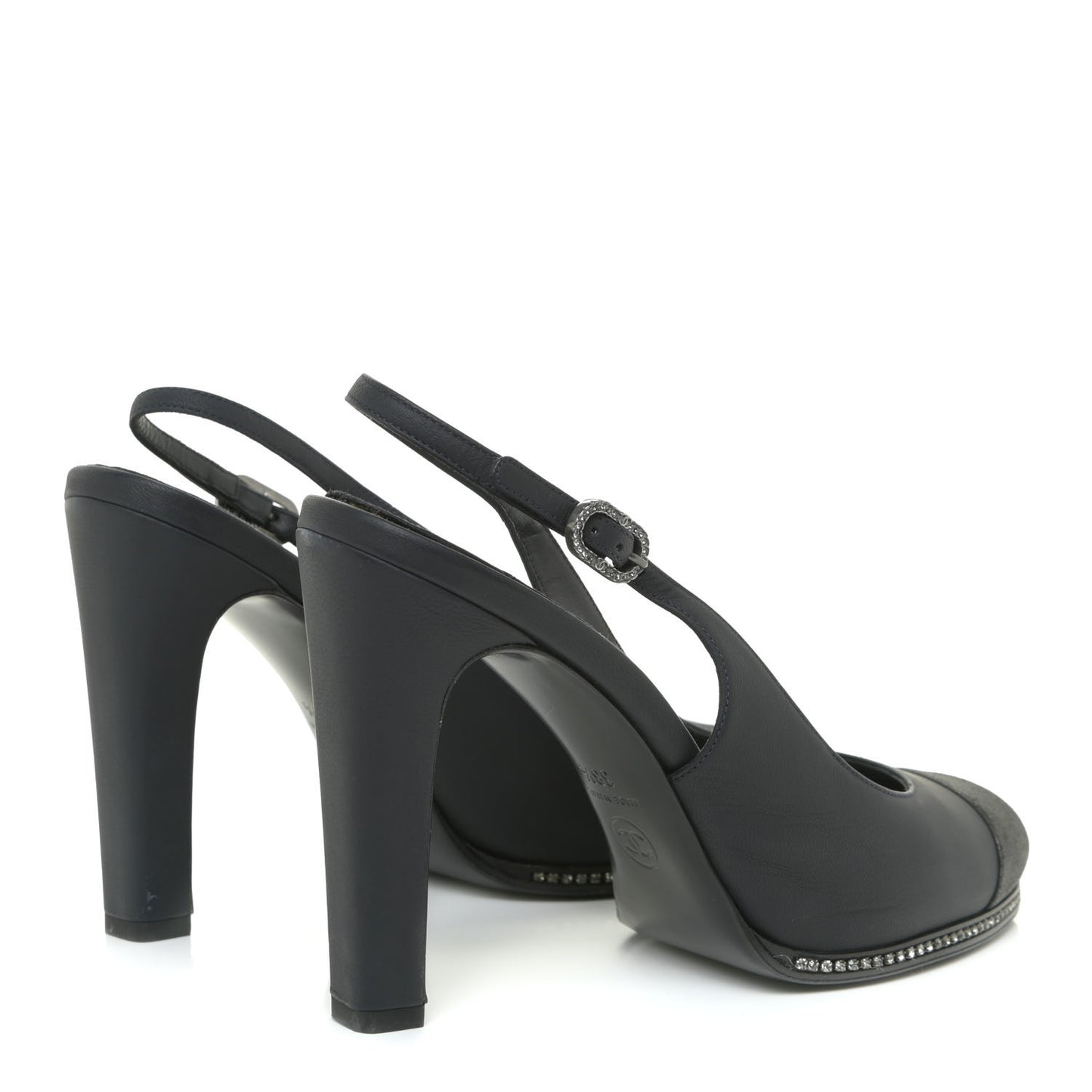 Crystal Cap Toe Slingback Pumps 38.5 Marine Gris Fonce