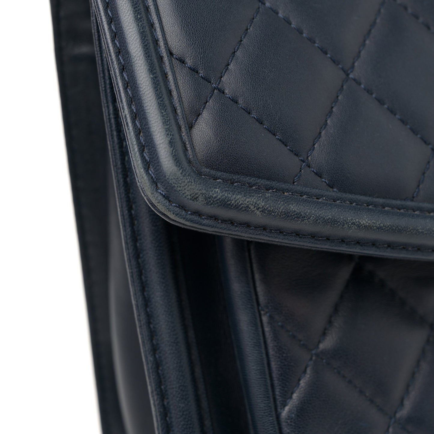 Lambskin Quilted Large Geometric Flap Navy