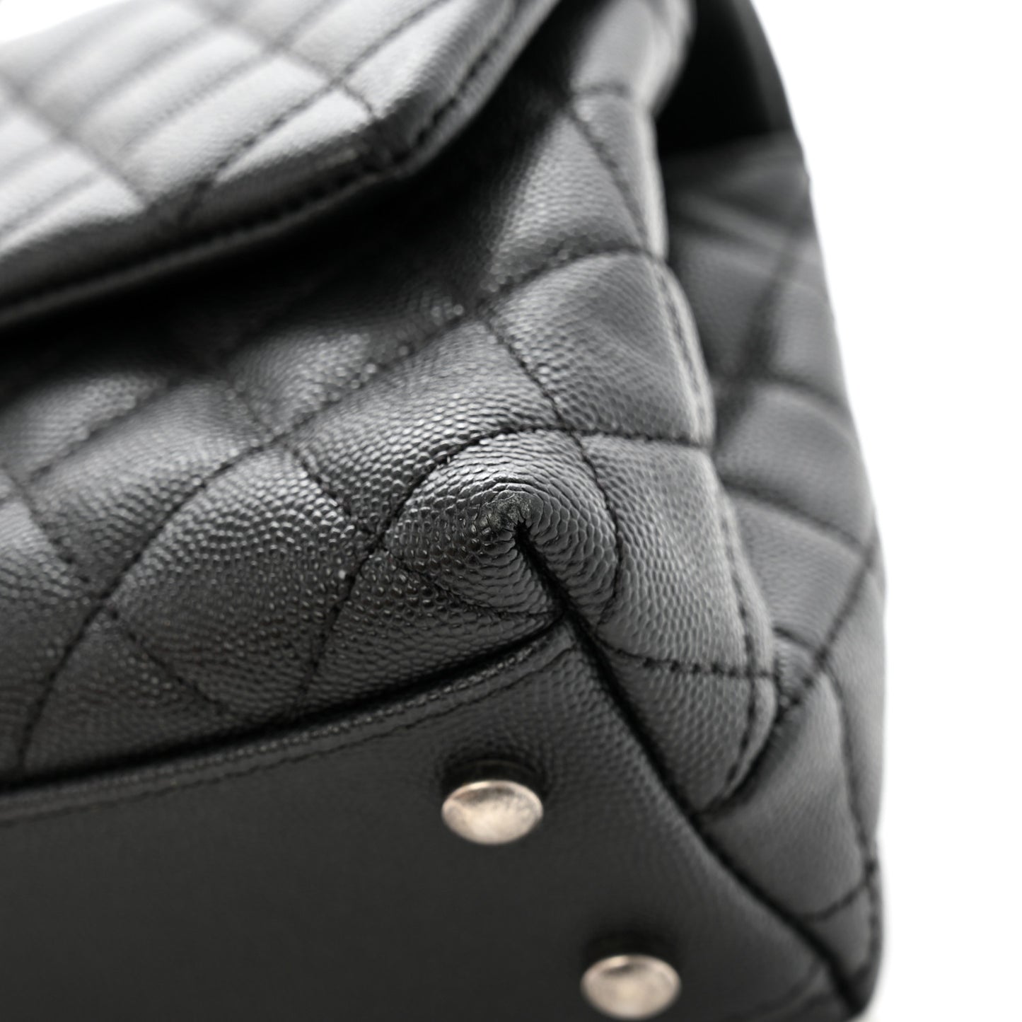 Caviar Lizard Embossed Quilted Mini Coco Handle Flap Black