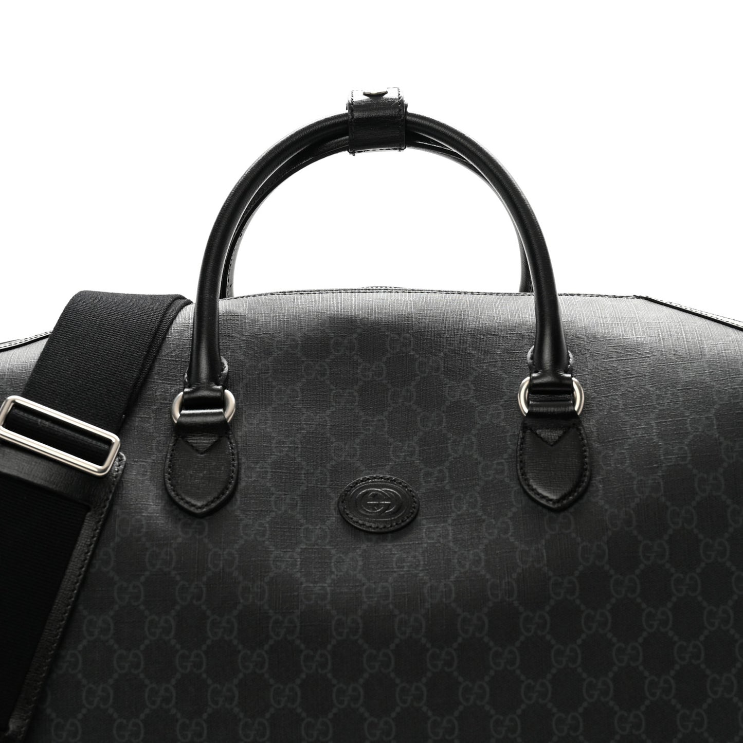 GG Supreme Monogram Azalea Calfskin Retro Interlocking G Large Duffle Bag Black Grey