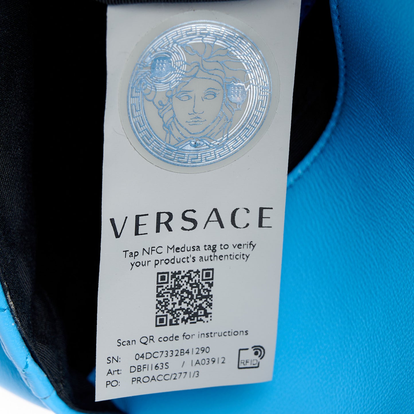 Nappa Quilted Small Medusa Chain Crossbody Blue